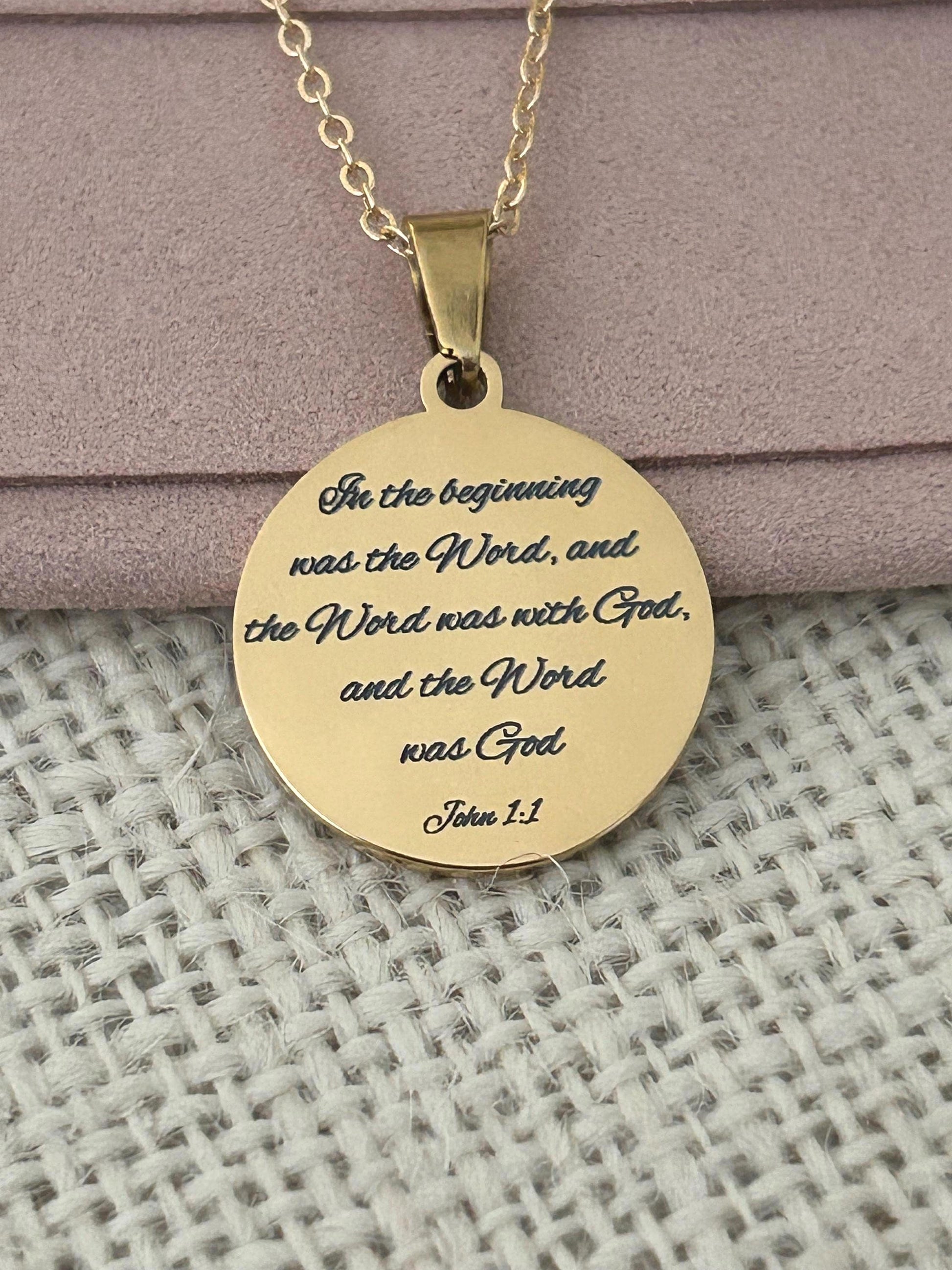 Personalized Necklace Christian Gifts In the beginning was The Word John 1:1 Scripture Charms