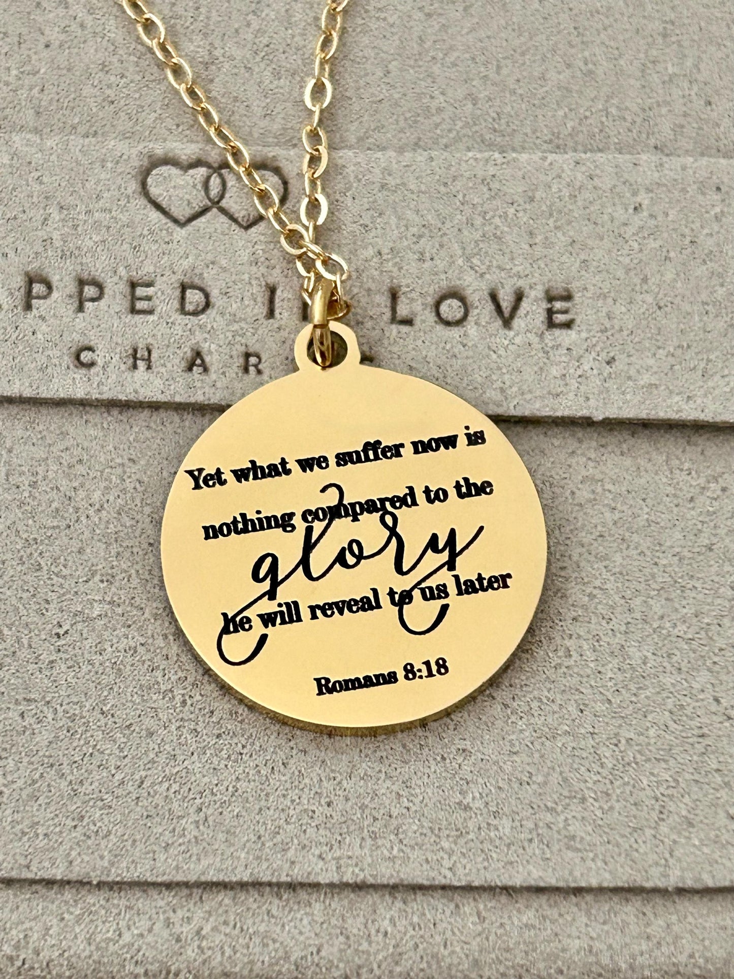 Present Sufferings Bible Verse Necklace, Romans 8:18 Personalized Christian Gifts, 14K Gold Charm Necklace