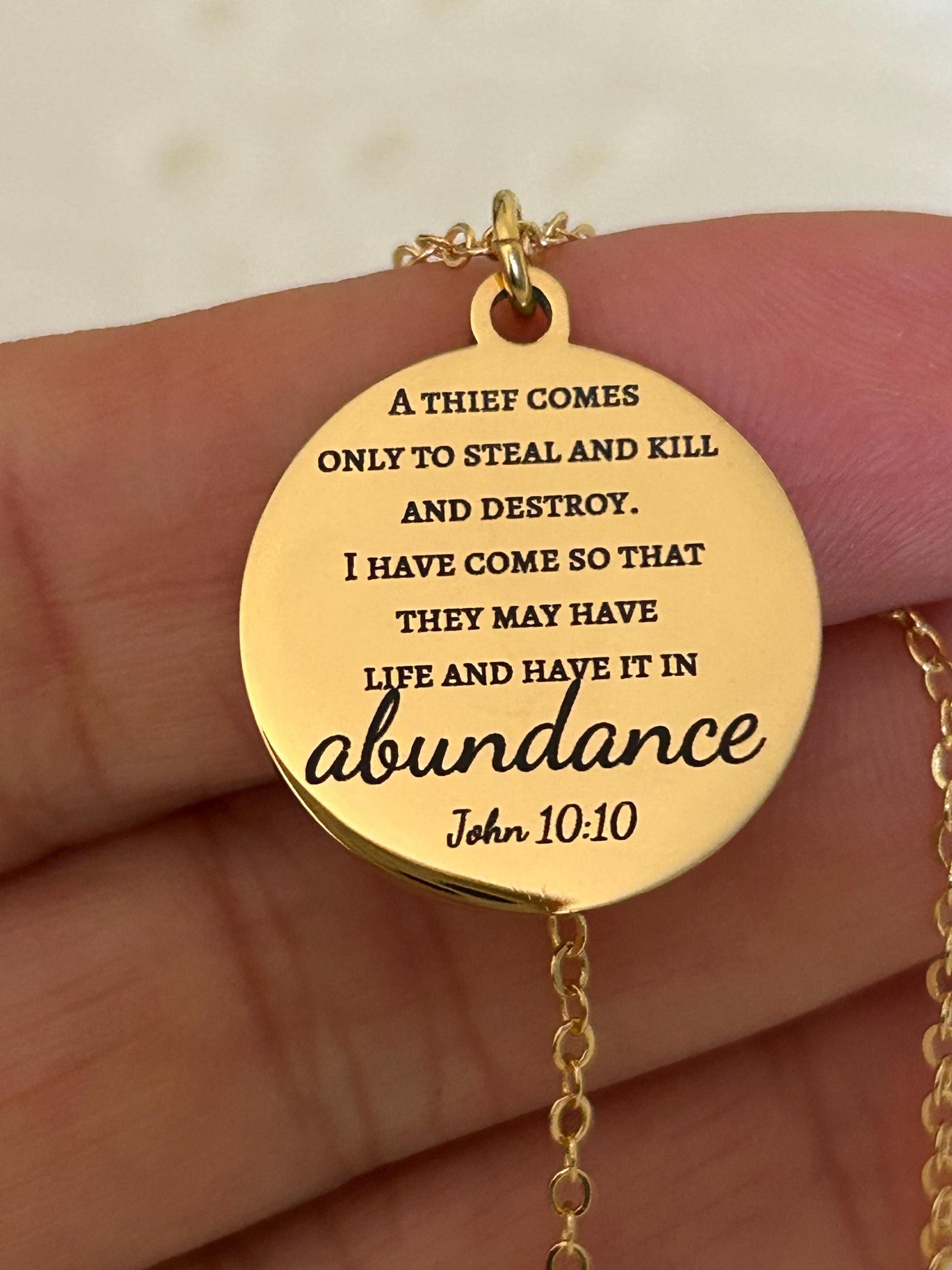 John 10:10 The thief comes only to steal Bible Verse Necklace Christian Custom Gifts Personalized Necklace