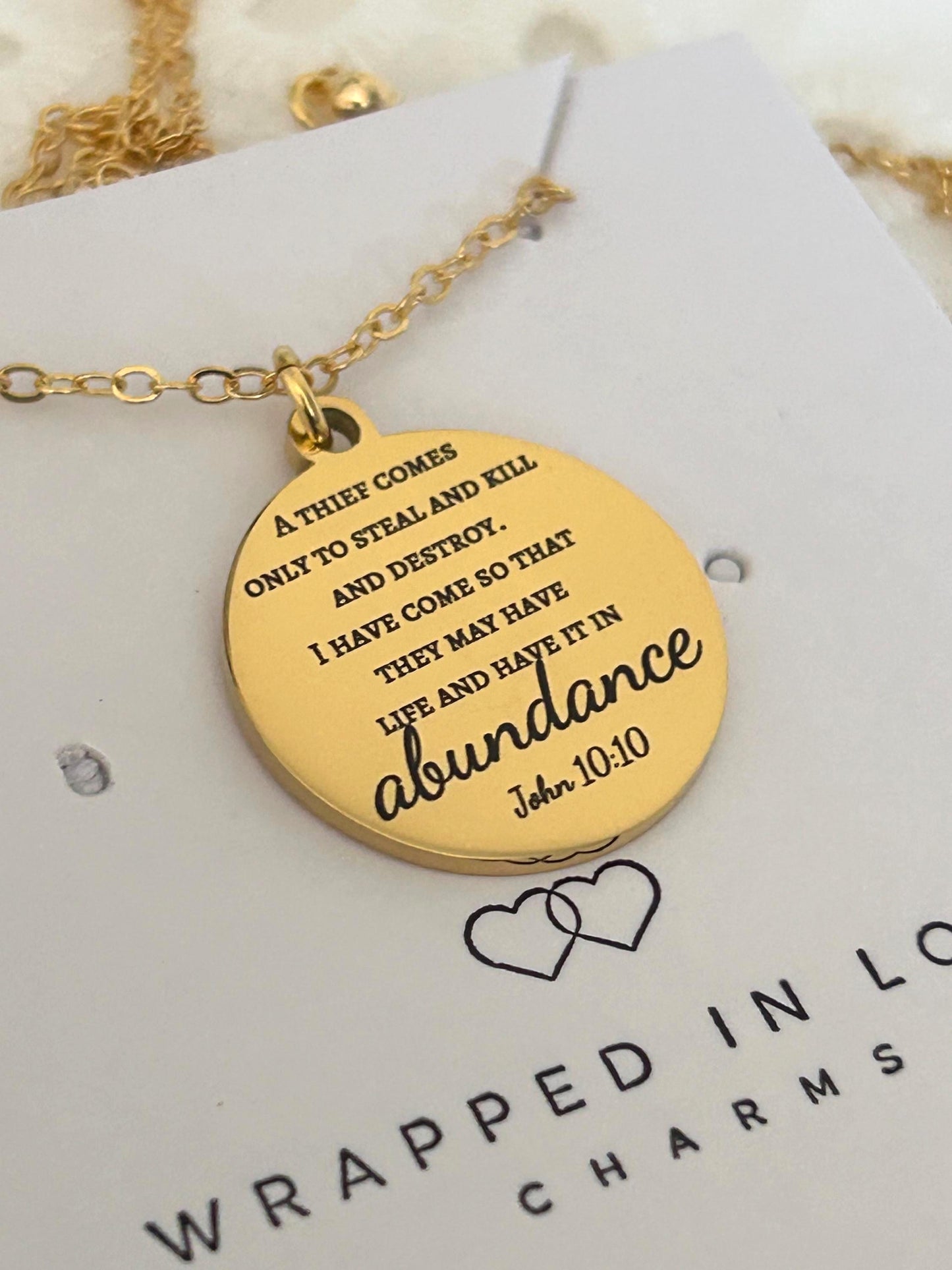 John 10:10 The thief comes only to steal Bible Verse Necklace Christian Custom Gifts Personalized Necklace