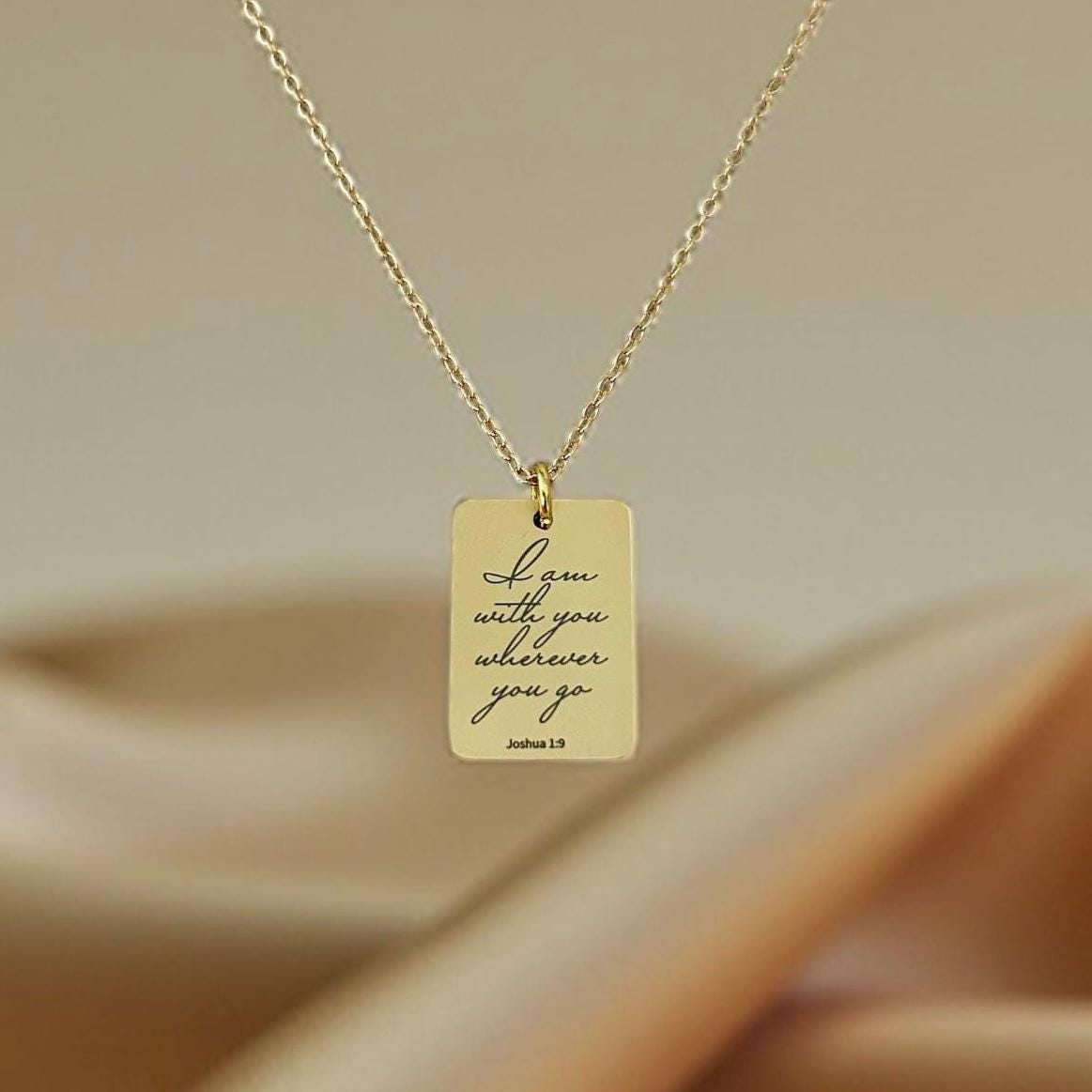 Joshua 1:9 I am with you wherever you go Bible Verse Necklace, Christian Gifts, Personalized Scripture Charm, Baptism, Birthday gift for Her