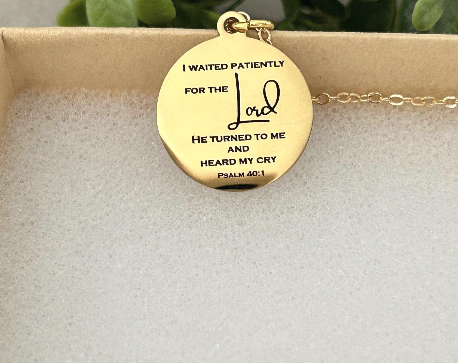 Psalm 40:1 Bible Verse Necklace I waited patiently for The Lord Christian Gift