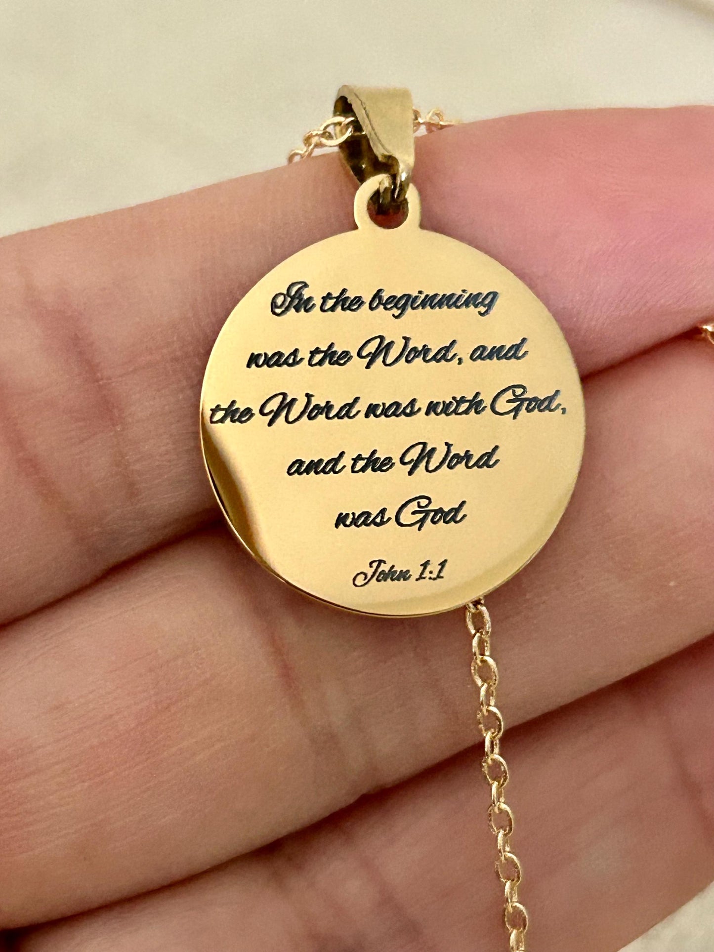 Personalized Necklace Christian Gifts In the beginning was The Word John 1:1 Scripture Charms
