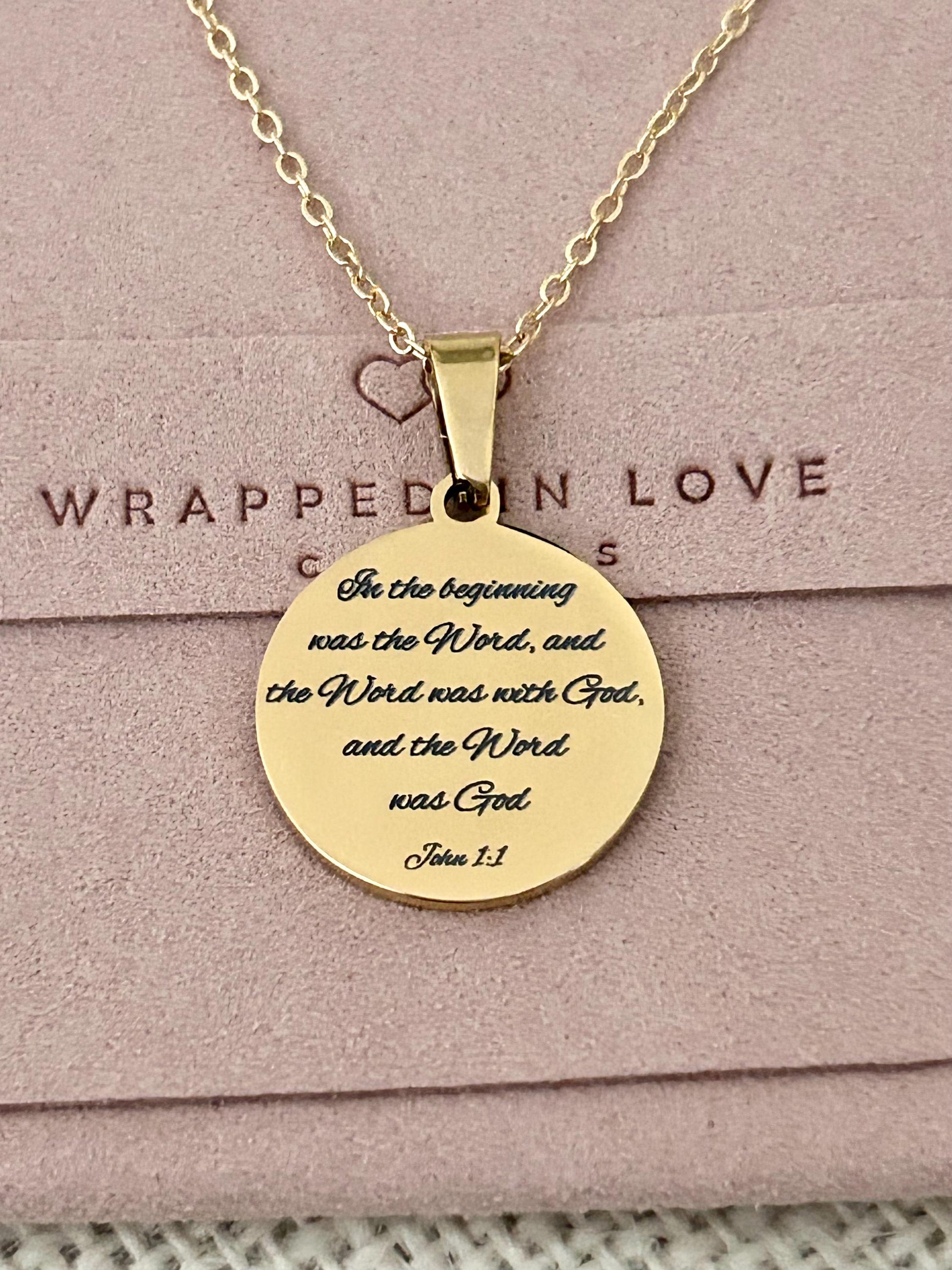 Personalized Necklace Christian Gifts In the beginning was The Word John 1:1 Scripture Charms