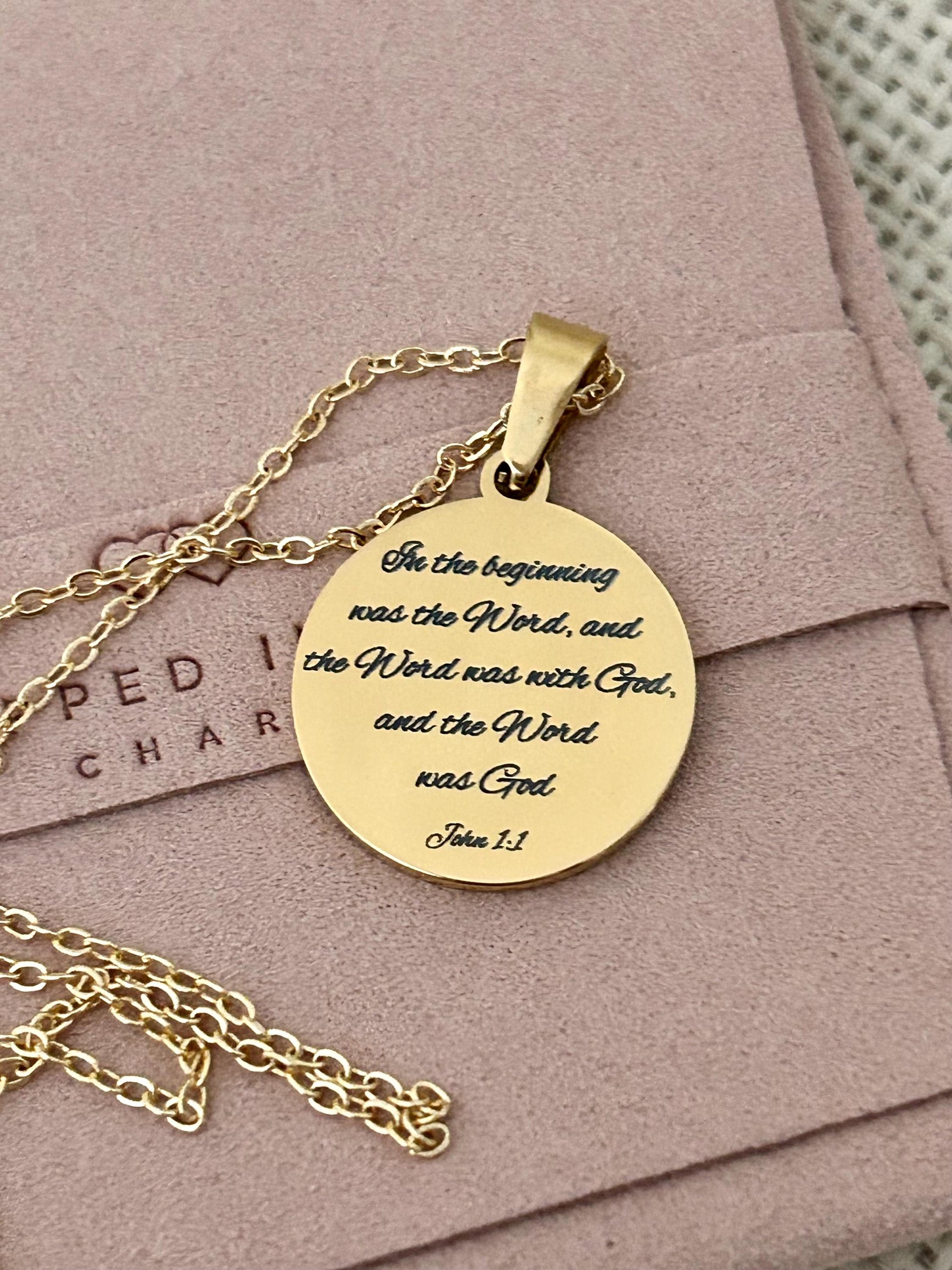 Personalized Necklace Christian Gifts In the beginning was The Word John 1:1 Scripture Charms