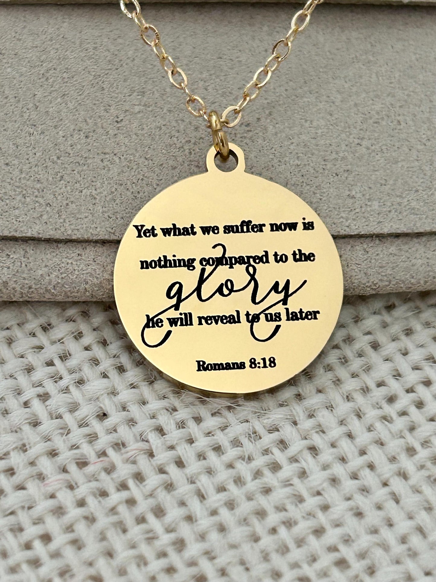 Present Sufferings Bible Verse Necklace, Romans 8:18 Personalized Christian Gifts, 14K Gold Charm Necklace