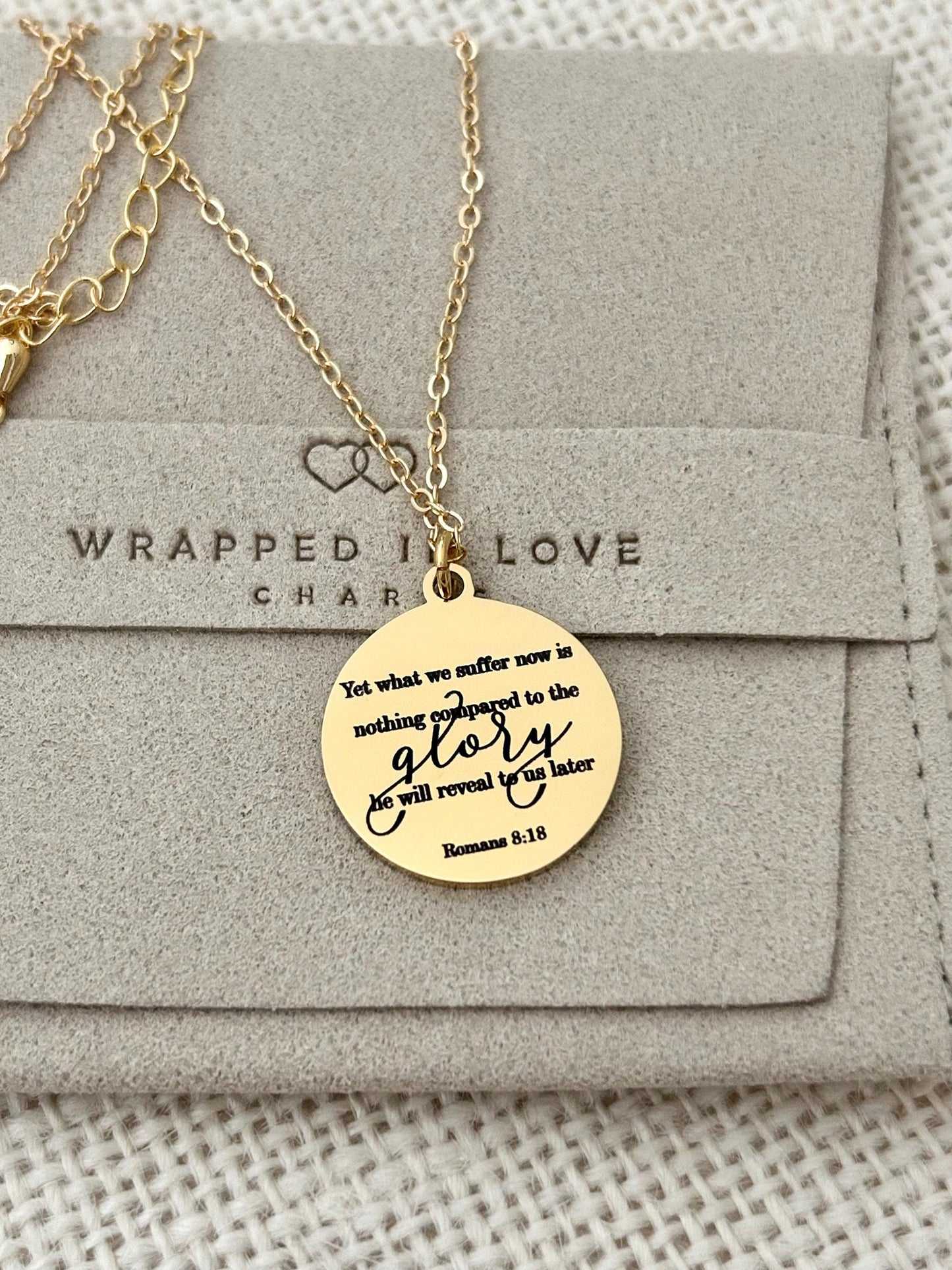 Present Sufferings Bible Verse Necklace, Romans 8:18 Personalized Christian Gifts, 14K Gold Charm Necklace