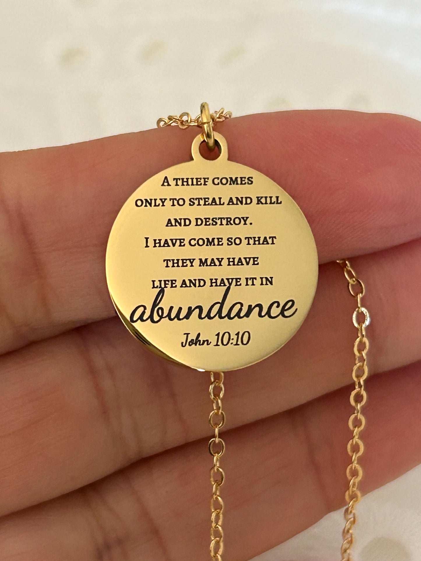 John 10:10 The thief comes only to steal Bible Verse Necklace Christian Custom Gifts Personalized Necklace