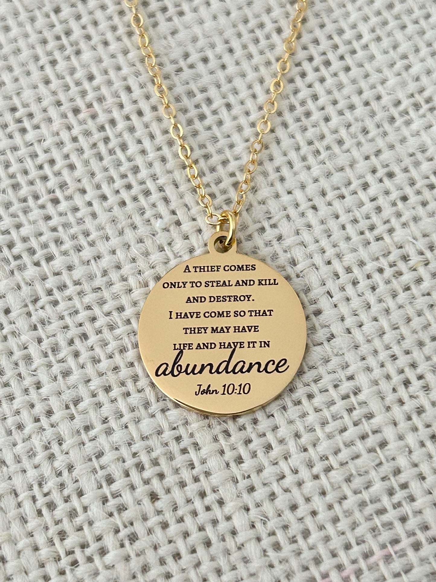 John 10:10 The thief comes only to steal Bible Verse Necklace Christian Custom Gifts Personalized Necklace