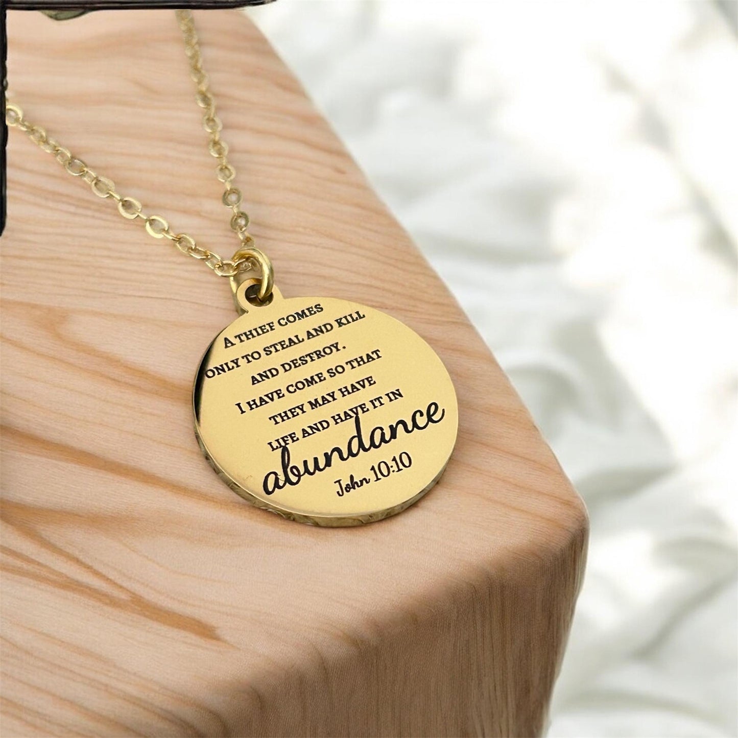 John 10:10 The thief comes only to steal Bible Verse Necklace Christian Custom Gifts Personalized Necklace