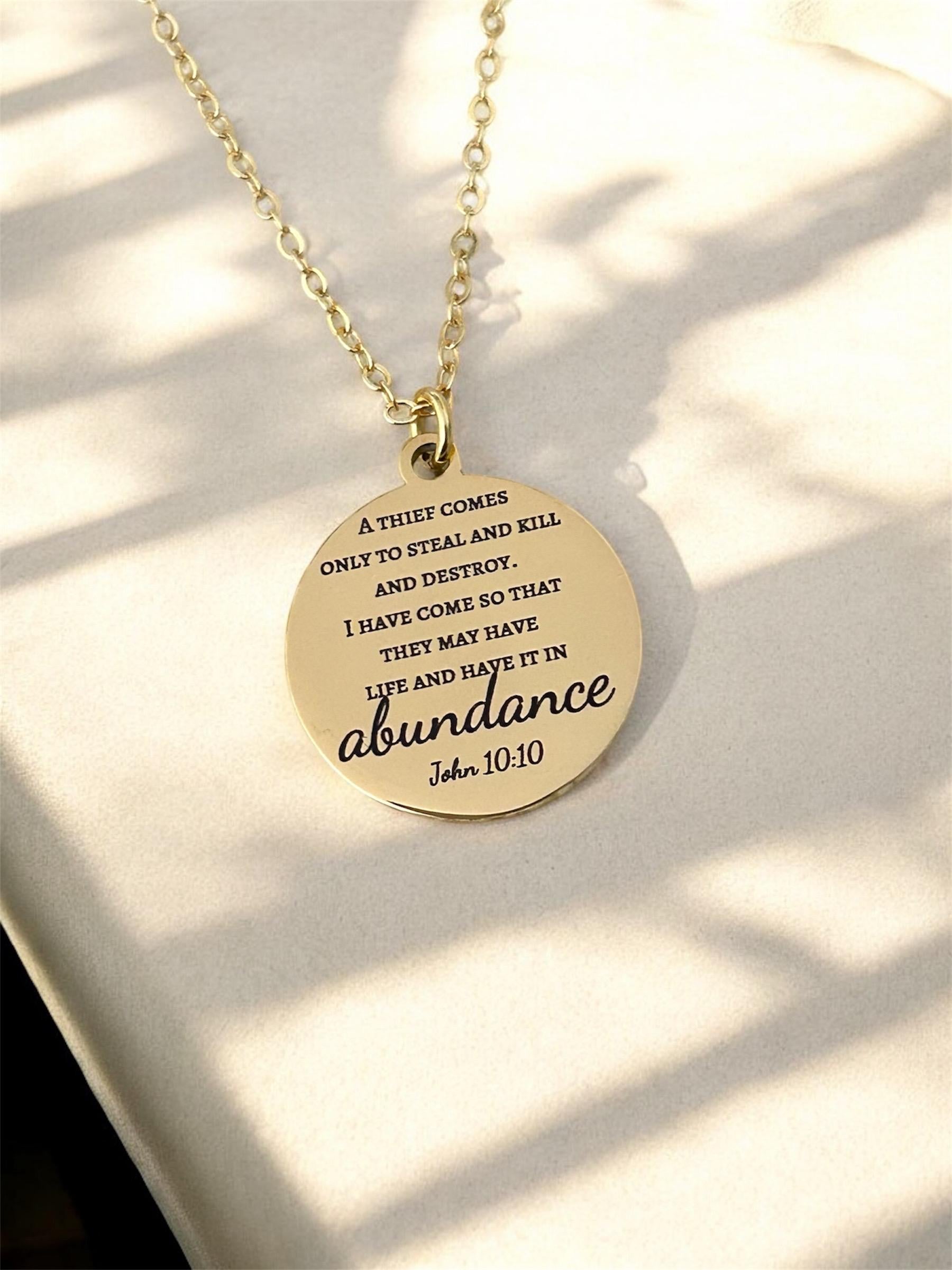 John 10:10 The thief comes only to steal Bible Verse Necklace Christian Custom Gifts Personalized Necklace