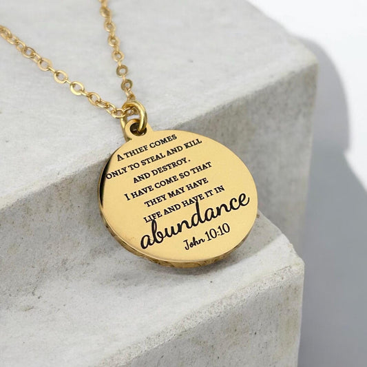 John 10:10 The thief comes only to steal Bible Verse Necklace Christian Custom Gifts Personalized Necklace