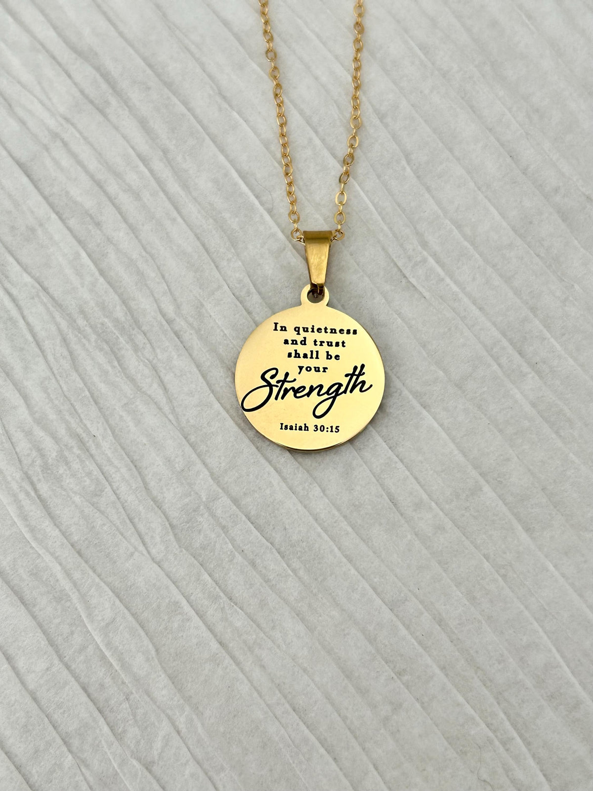 In Quietness and Trust Shall Be Your Strength Necklace | Isaiah 30:15 Bible Verse Jewelry | Christian Gift for Women | Faith Pendant
