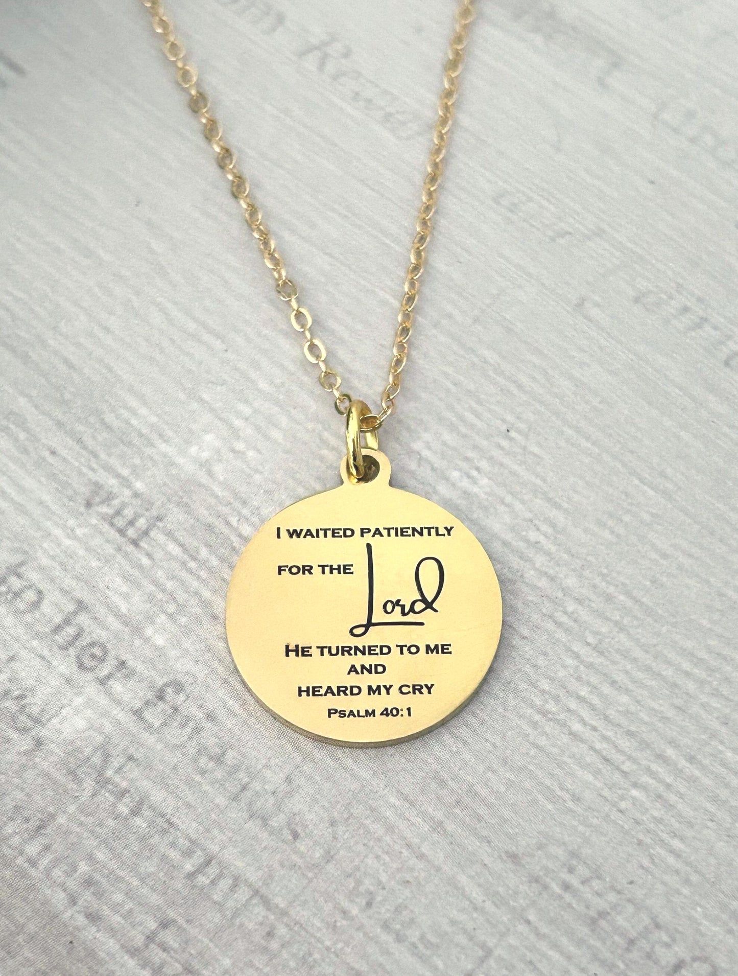 Psalm 40:1 Bible Verse Necklace I waited patiently for The Lord Christian Gift