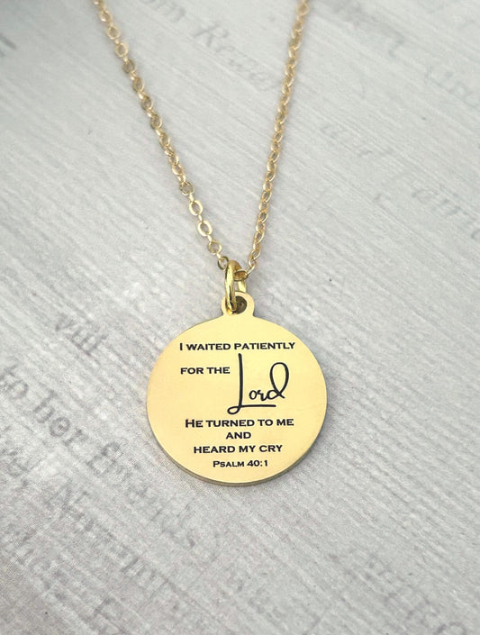 Psalm 40:1 Bible Verse Necklace I waited patiently for The Lord Christian Gift