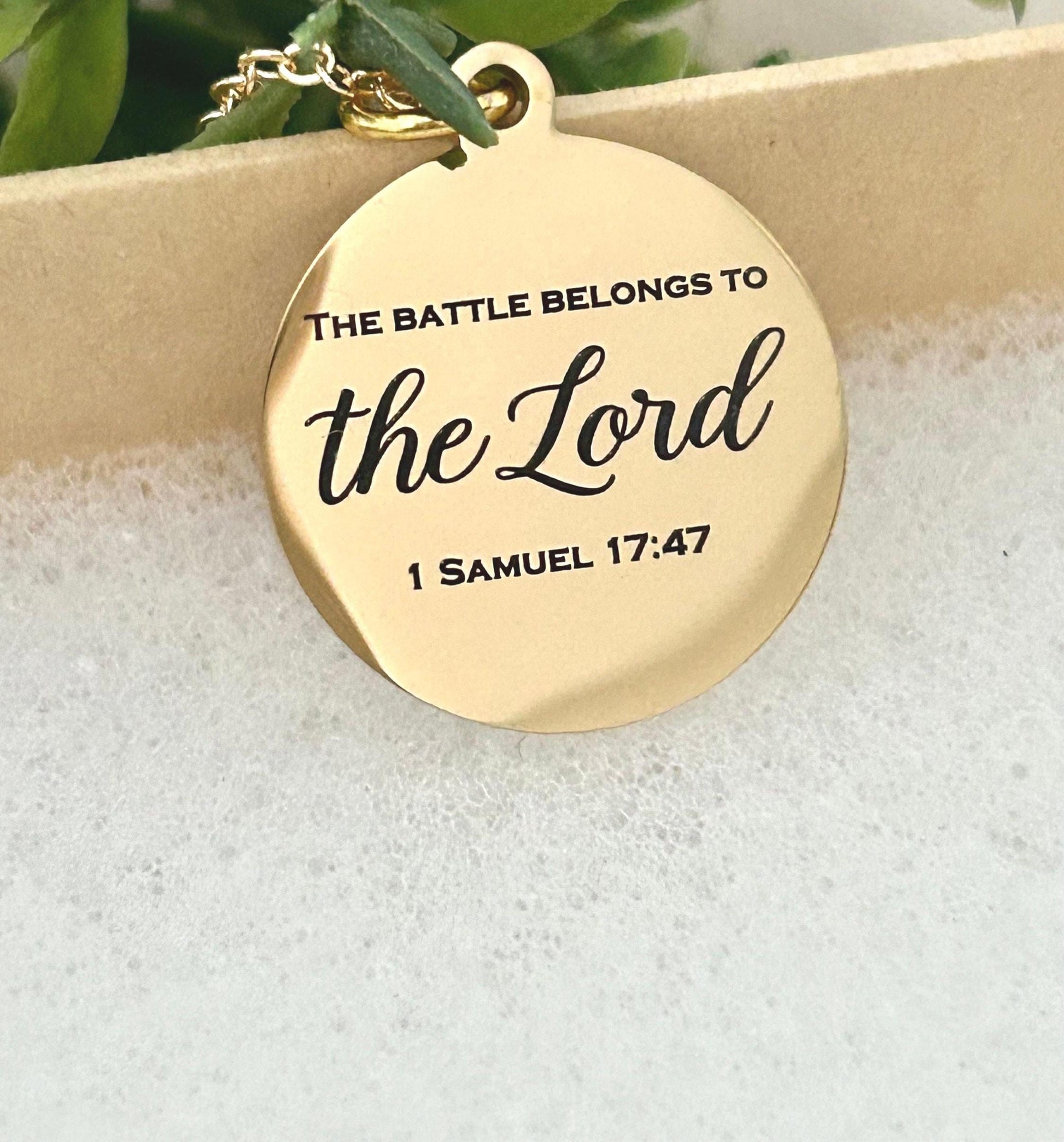 The Battle Belongs To The Lord Bible Verse Necklace, 1 Samuel 17:47, Christian Gifts, Personalized Necklace