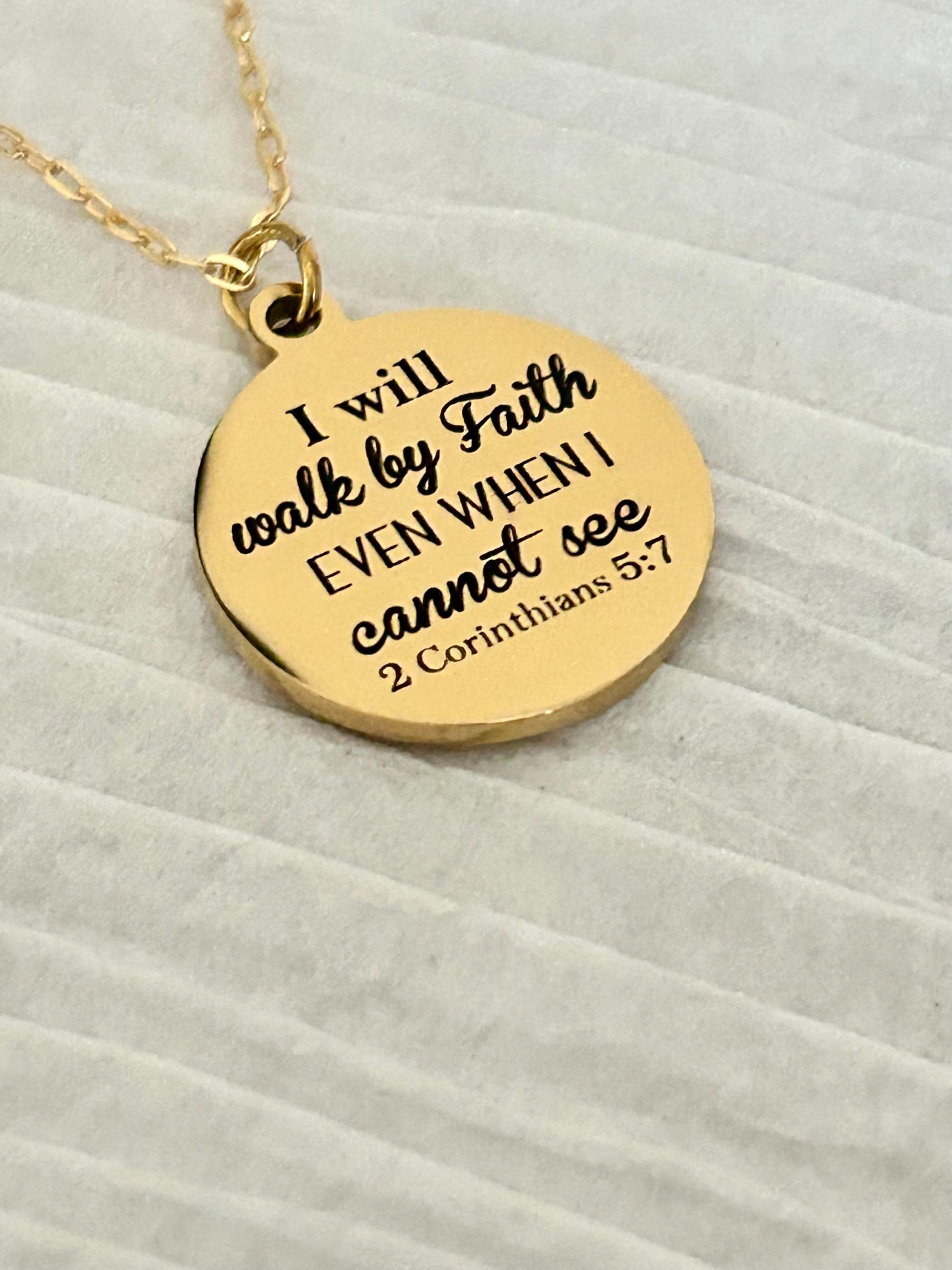I will walk by Faith Bible Verse Necklace 2 Corinthians 5:7 Christian Scripture Jewelry