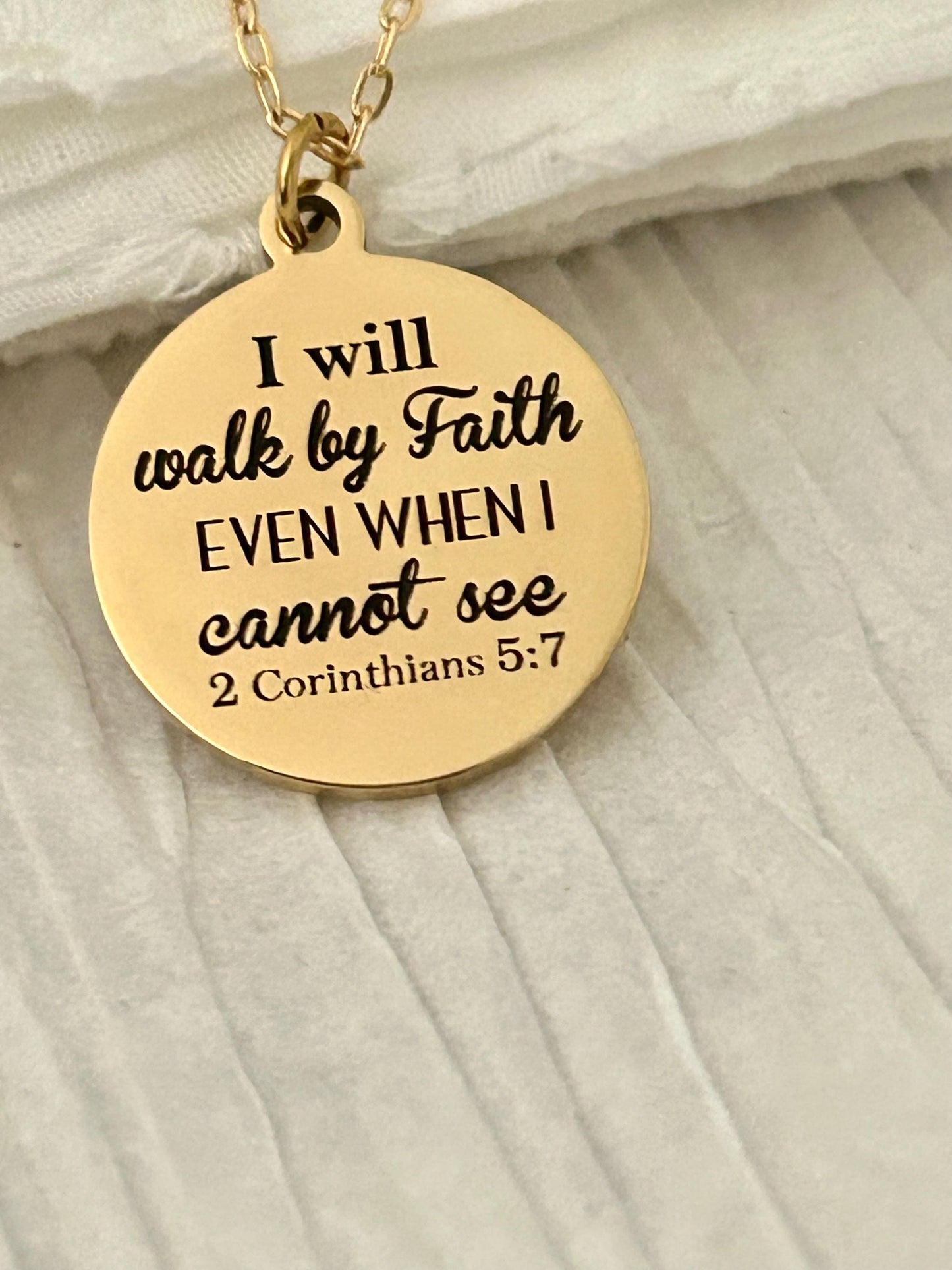 I will walk by Faith Bible Verse Necklace 2 Corinthians 5:7 Christian Scripture Jewelry