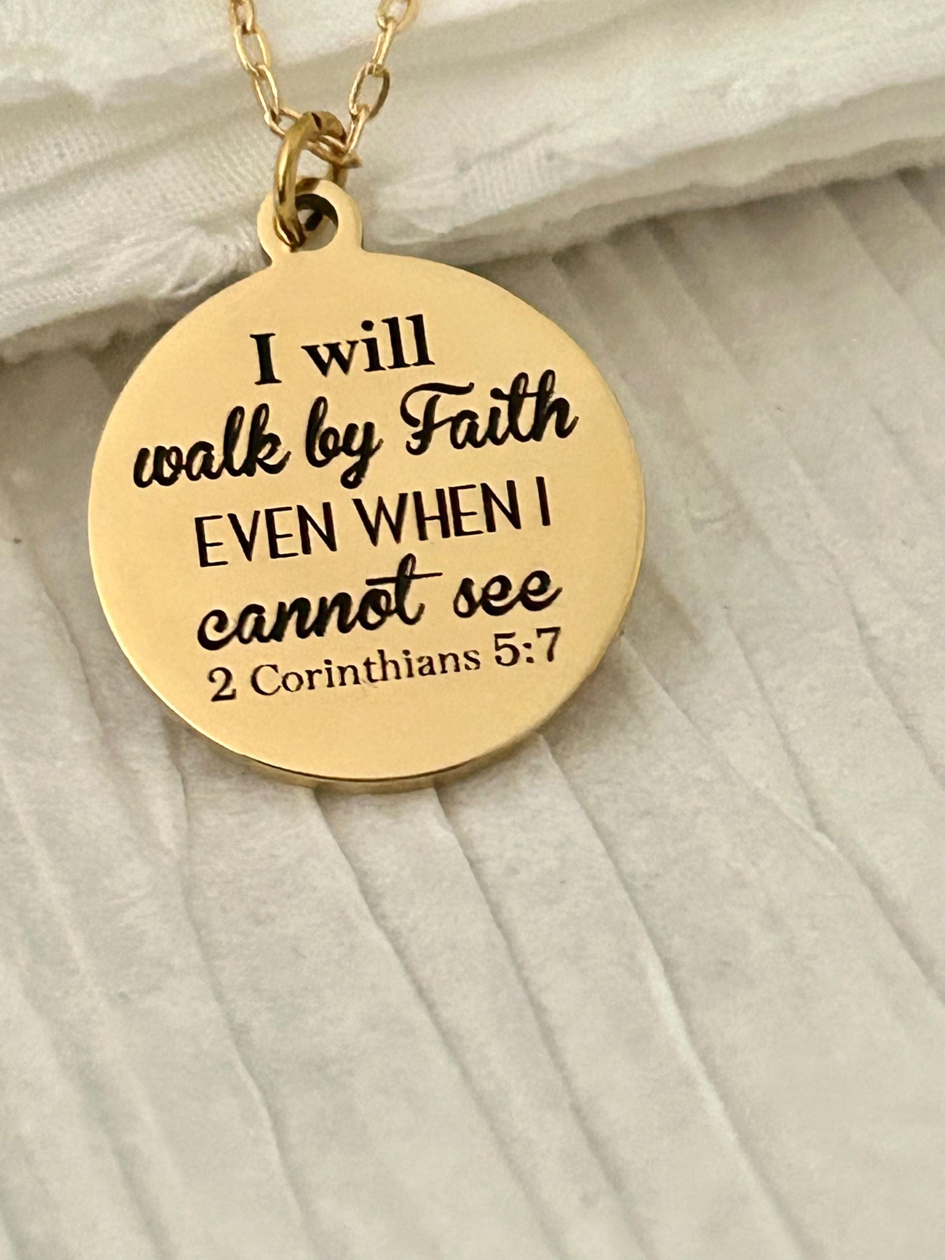 I will walk by Faith Bible Verse Necklace 2 Corinthians 5:7 Christian Scripture Jewelry