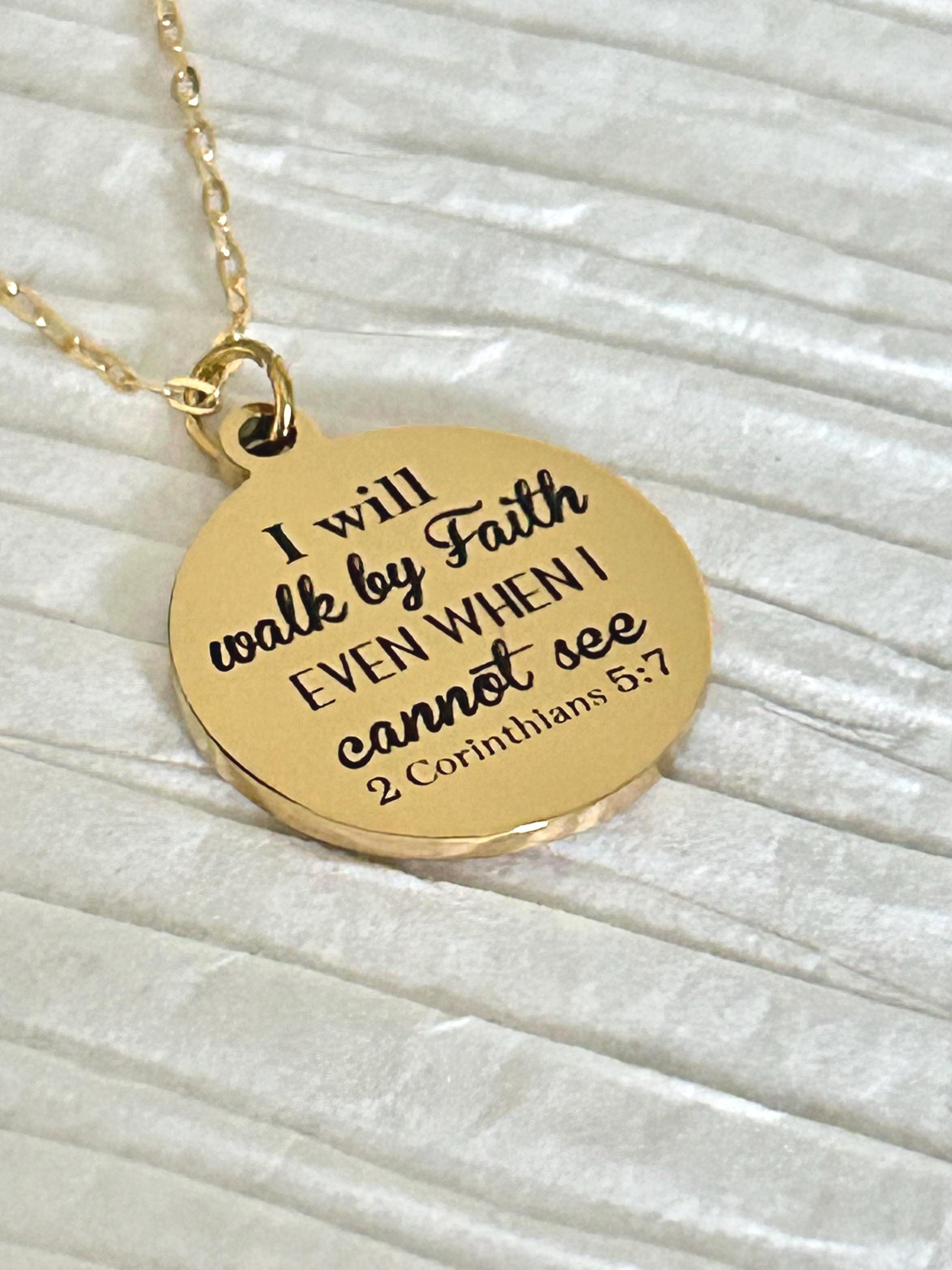 I will walk by Faith Bible Verse Necklace 2 Corinthians 5:7 Christian Scripture Jewelry