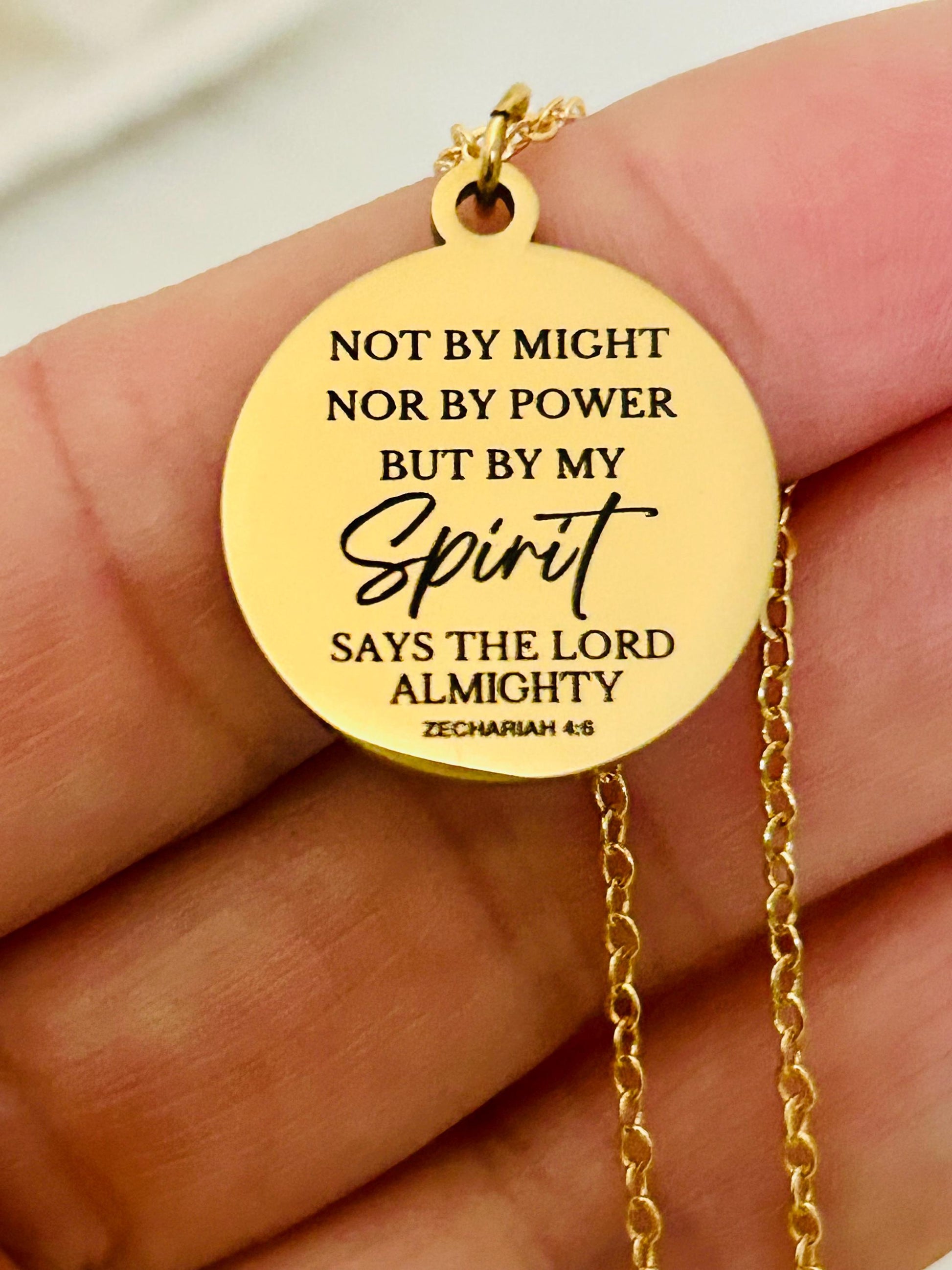 Not By Might Nor By Power But By My Spirit Says The Lord, Zechariah 4:6 Christian Gifts, Bible Gifts, Scripture Necklace Religious Jewelry