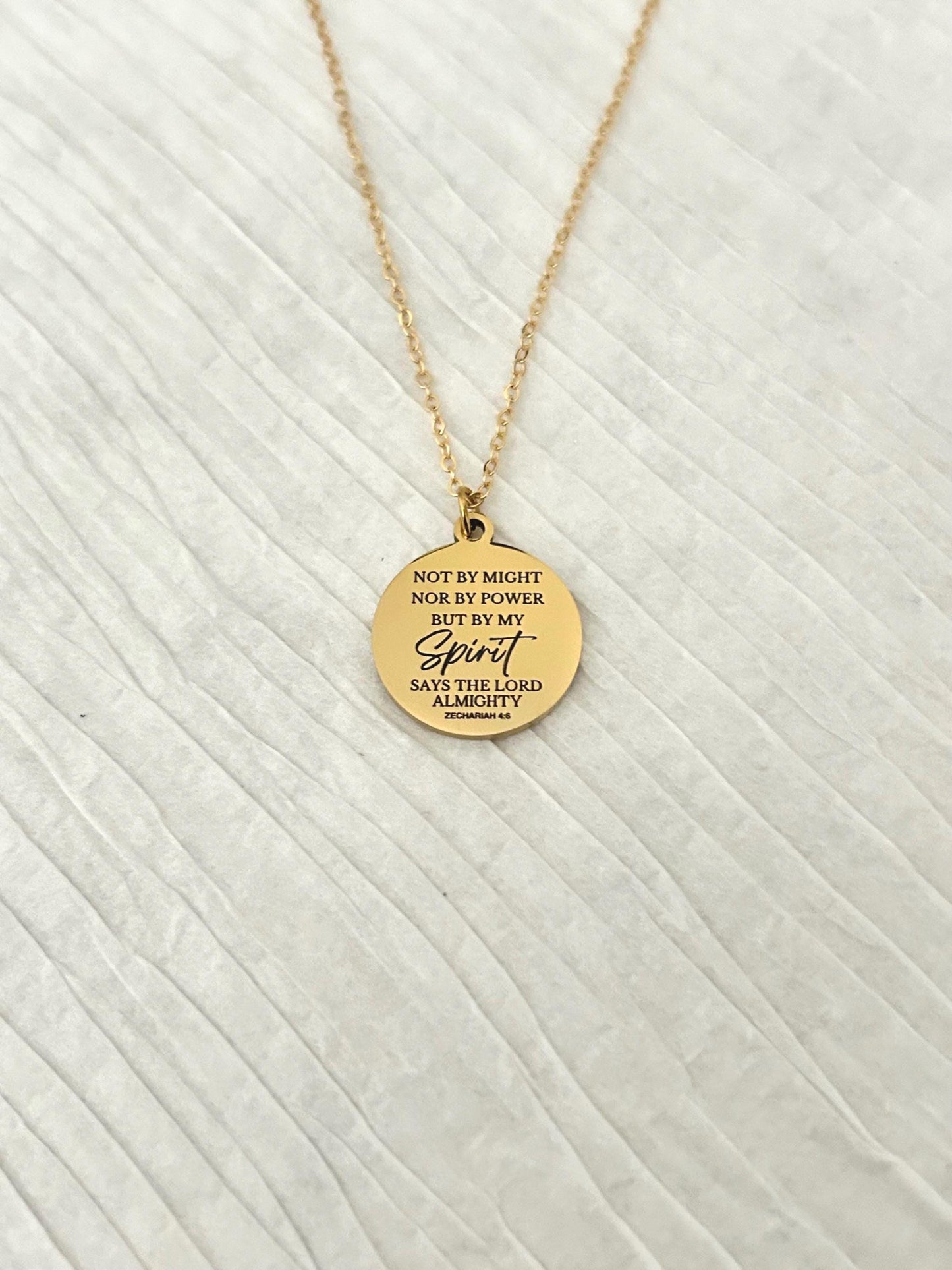Not By Might Nor By Power But By My Spirit Says The Lord, Zechariah 4:6 Christian Gifts, Bible Gifts, Scripture Necklace Religious Jewelry