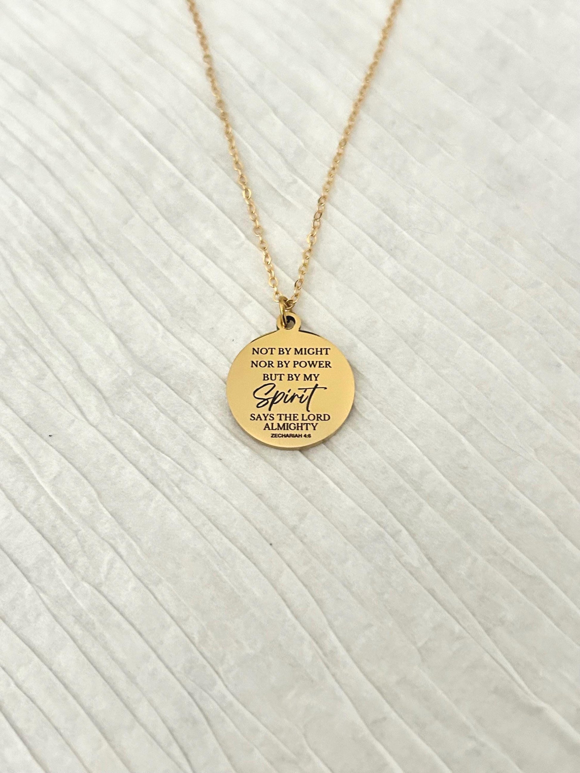 Not By Might Nor By Power But By My Spirit Says The Lord, Zechariah 4:6 Christian Gifts, Bible Gifts, Scripture Necklace Religious Jewelry