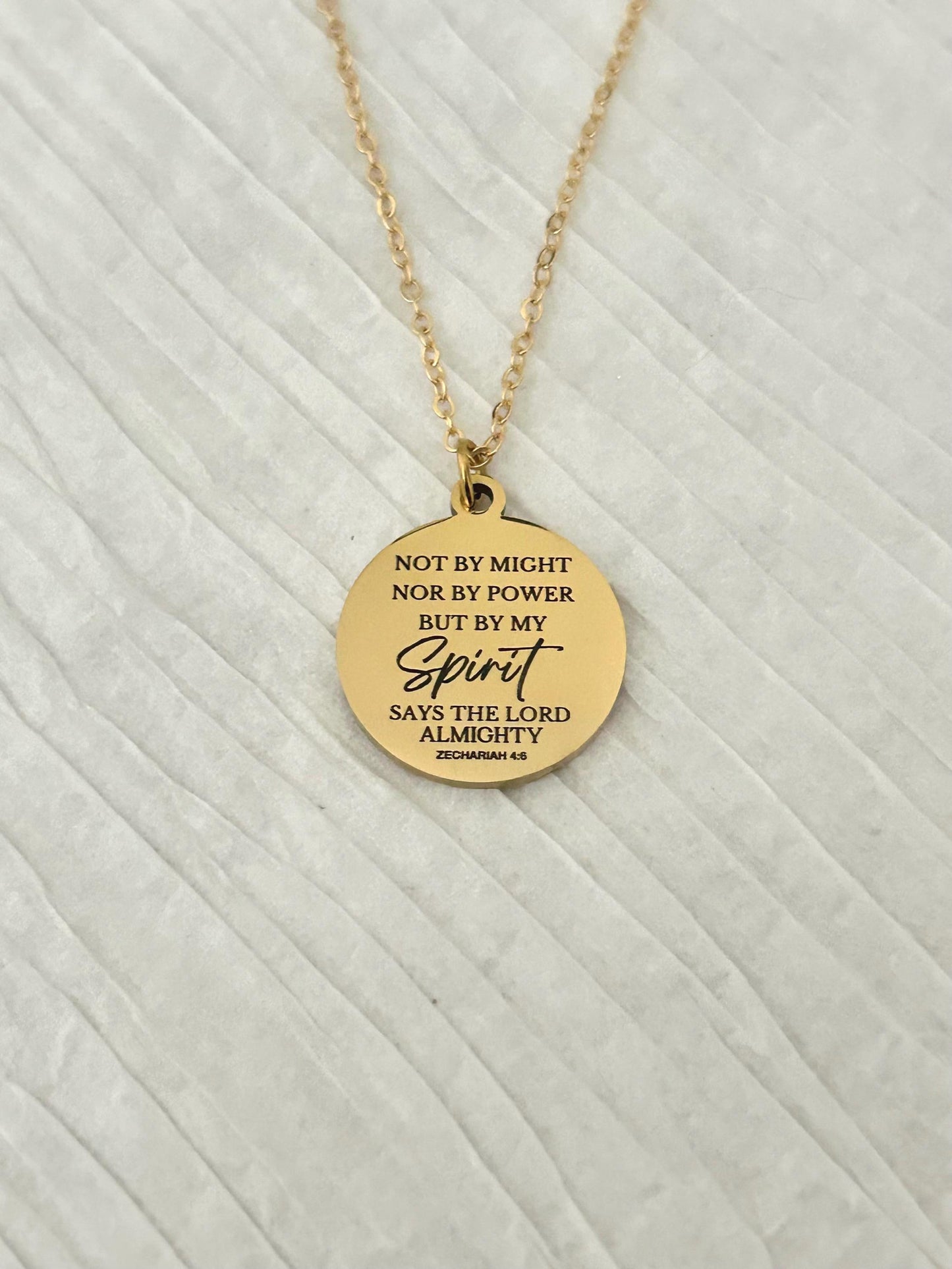 Not By Might Nor By Power But By My Spirit Says The Lord, Zechariah 4:6 Christian Gifts, Bible Gifts, Scripture Necklace Religious Jewelry