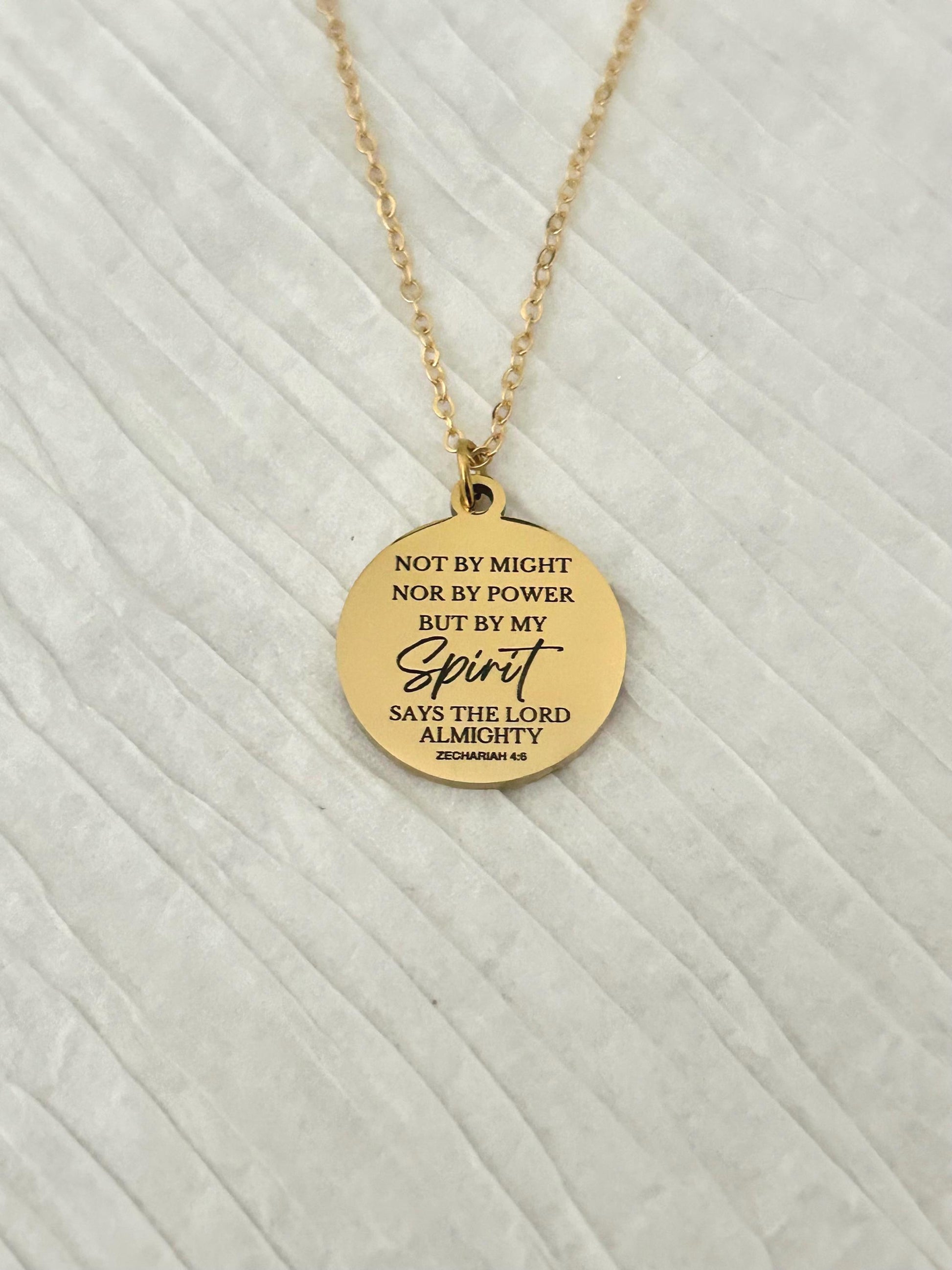 Not By Might Nor By Power But By My Spirit Says The Lord, Zechariah 4:6 Christian Gifts, Bible Gifts, Scripture Necklace Religious Jewelry