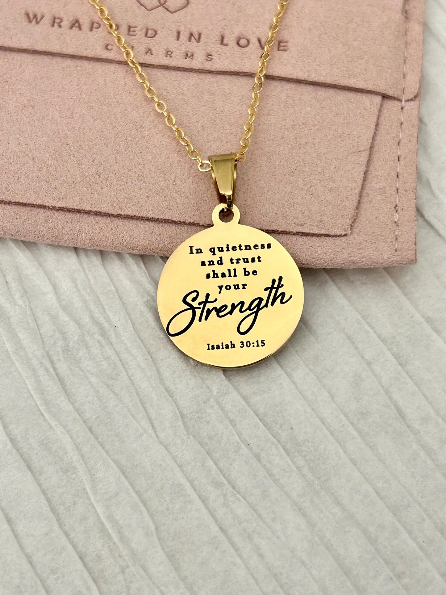 In Quietness and Trust Shall Be Your Strength Necklace | Isaiah 30:15 Bible Verse Jewelry | Christian Gift for Women | Faith Pendant
