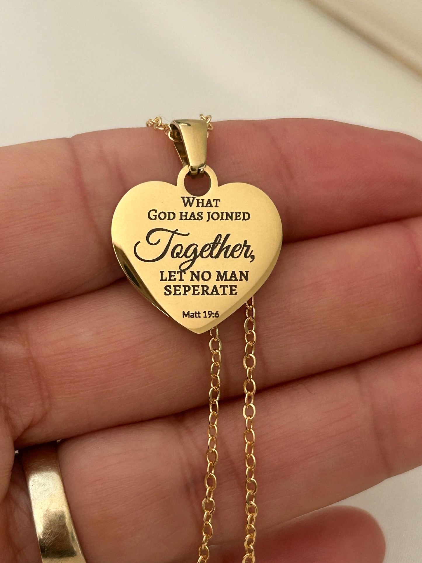 Custom Gold Heart Necklace, What God has joined together Matthew 19:6 Wedding Gift, Christian Minimalist Gifts