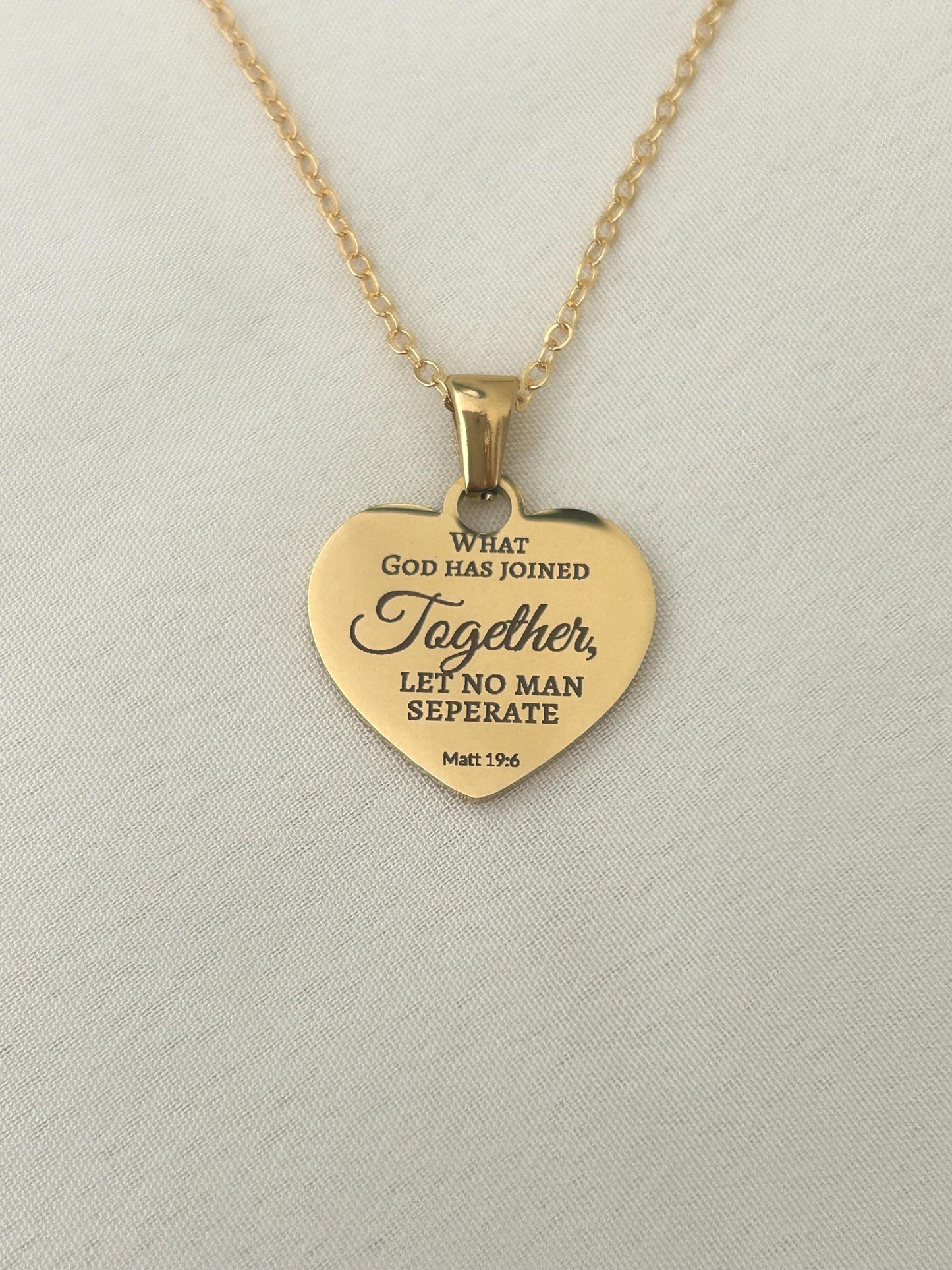 Custom Gold Heart Necklace, What God has joined together Matthew 19:6 Wedding Gift, Christian Minimalist Gifts