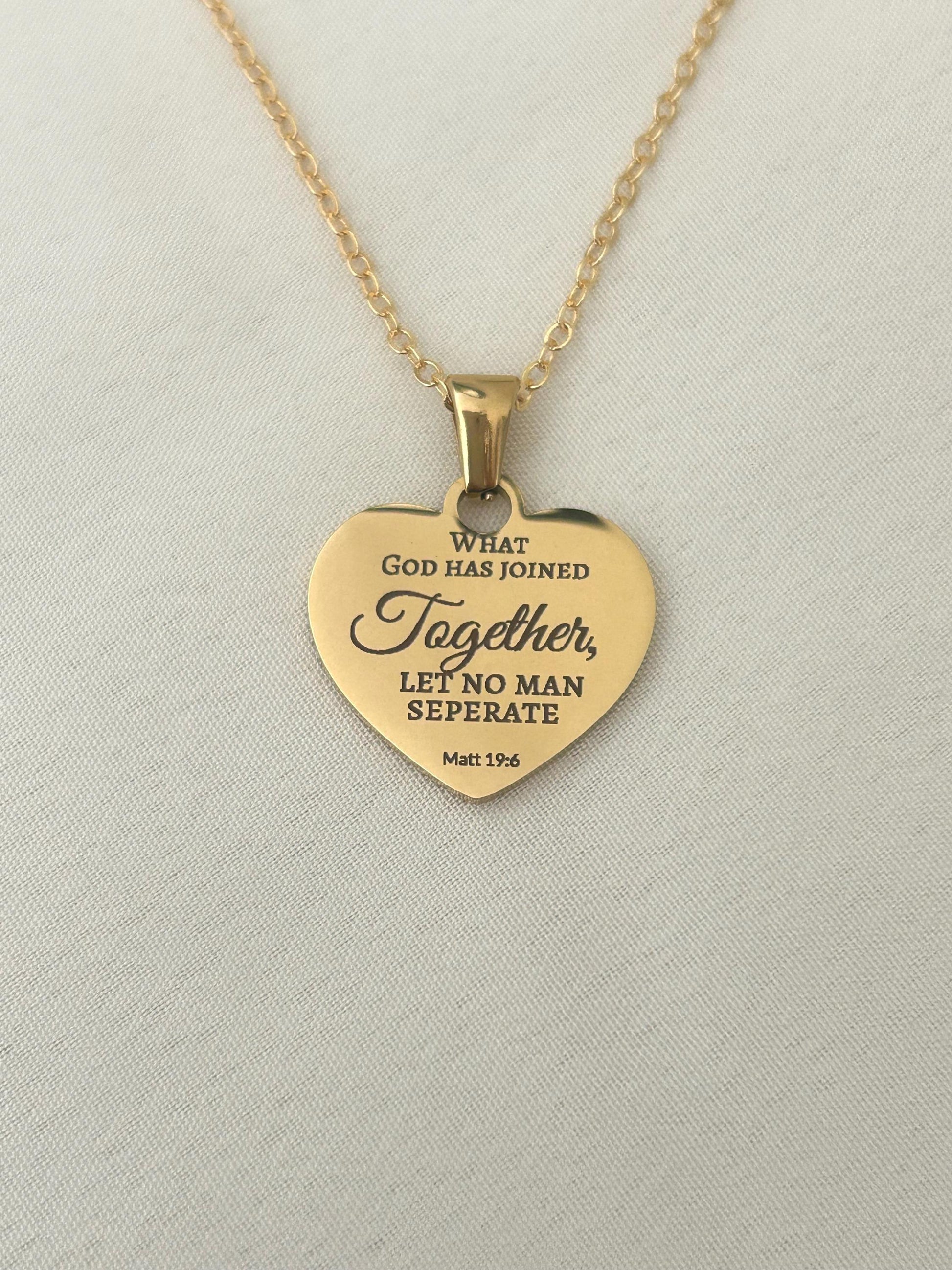 Custom Gold Heart Necklace, What God has joined together Matthew 19:6 Wedding Gift, Christian Minimalist Gifts