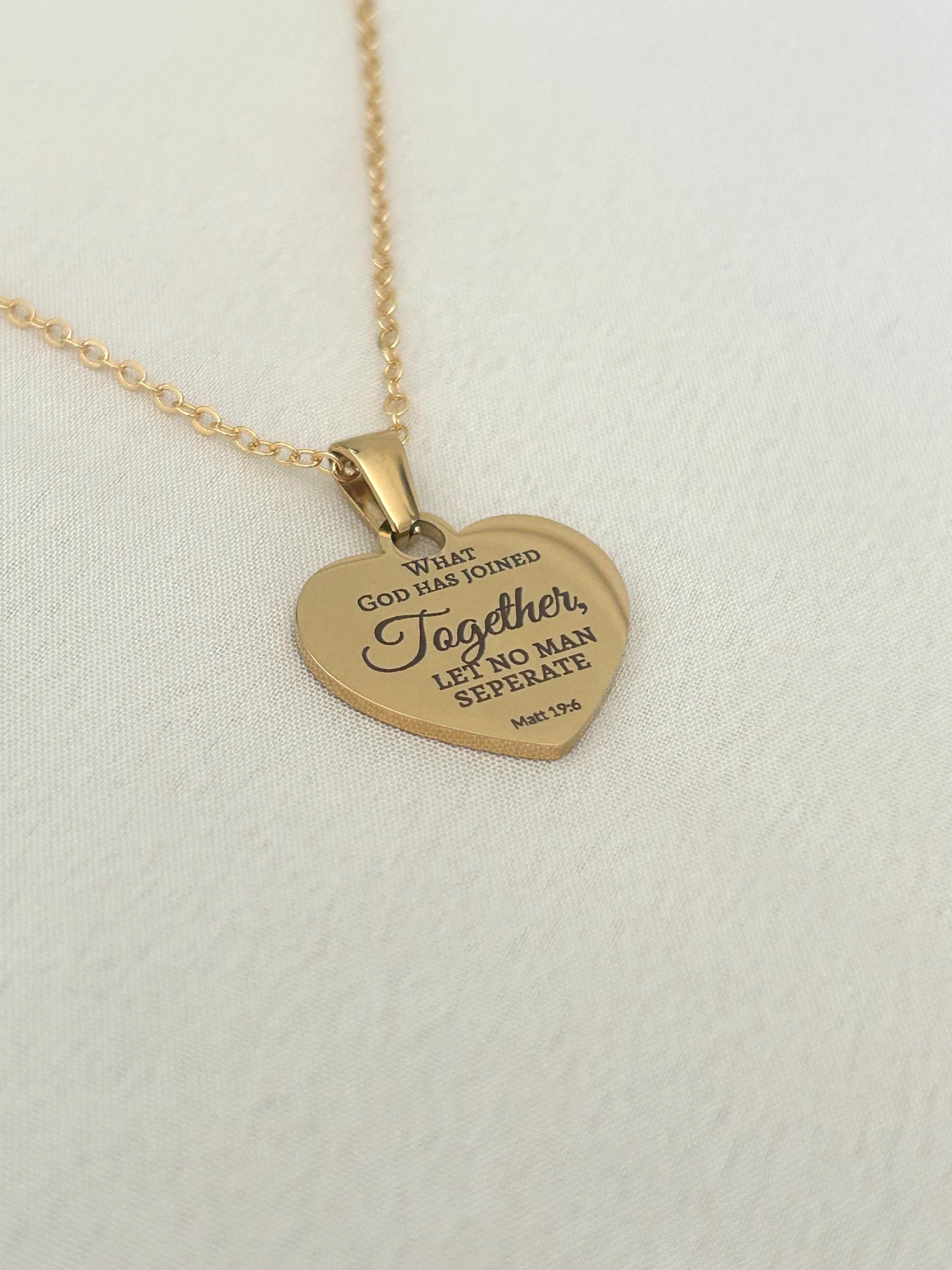 Custom Gold Heart Necklace, What God has joined together Matthew 19:6 Wedding Gift, Christian Minimalist Gifts