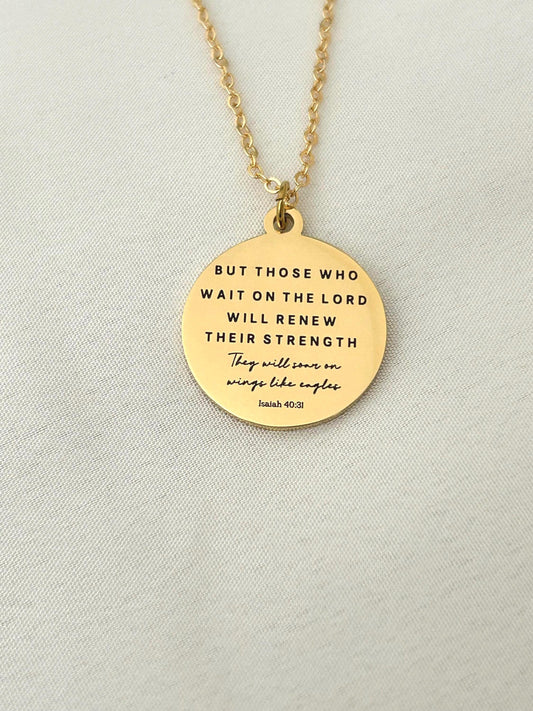 Isaiah 40:31 But Those who wait on The Lord Bible Verse Necklace, Christian Scripture Jewelry
