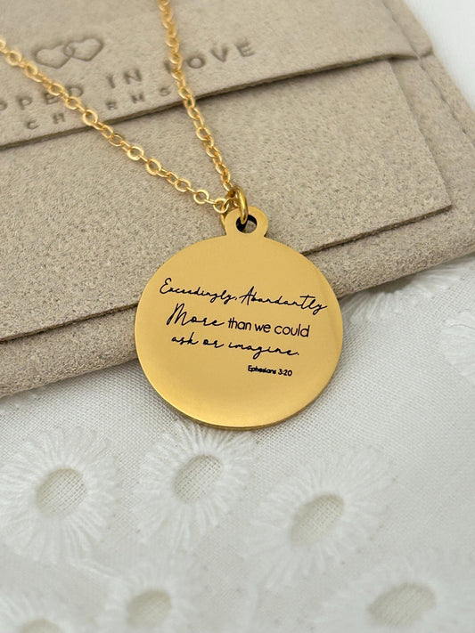 Exceedingly Abundantly Necklace Ephesians 3:20 | Christian Scripture Necklace | Faith Jewelry Gift for Her