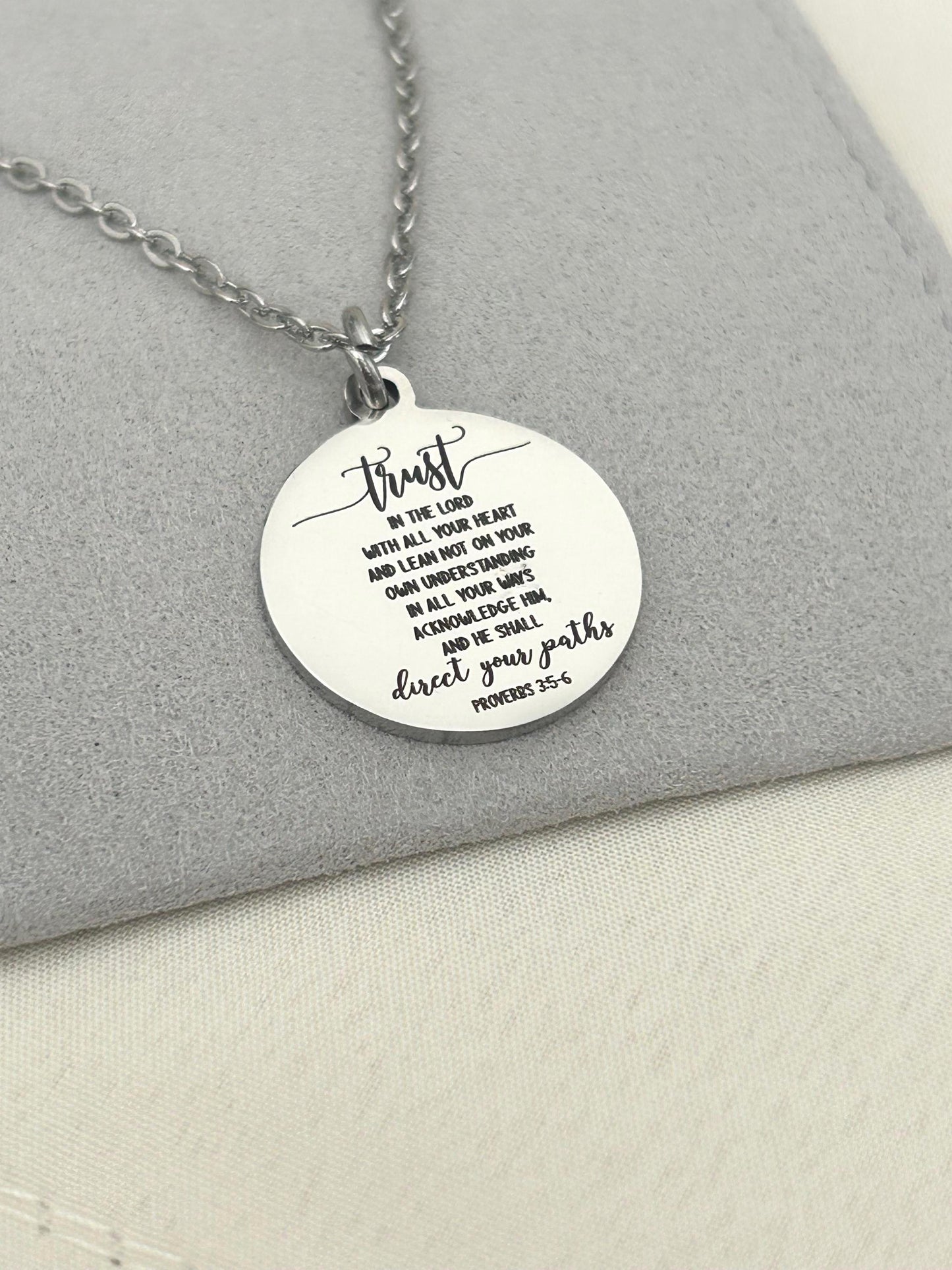 Trust in the Lord Necklace Proverbs 3:5 | Christian Scripture Necklace | Faith Jewelry Gift for Her