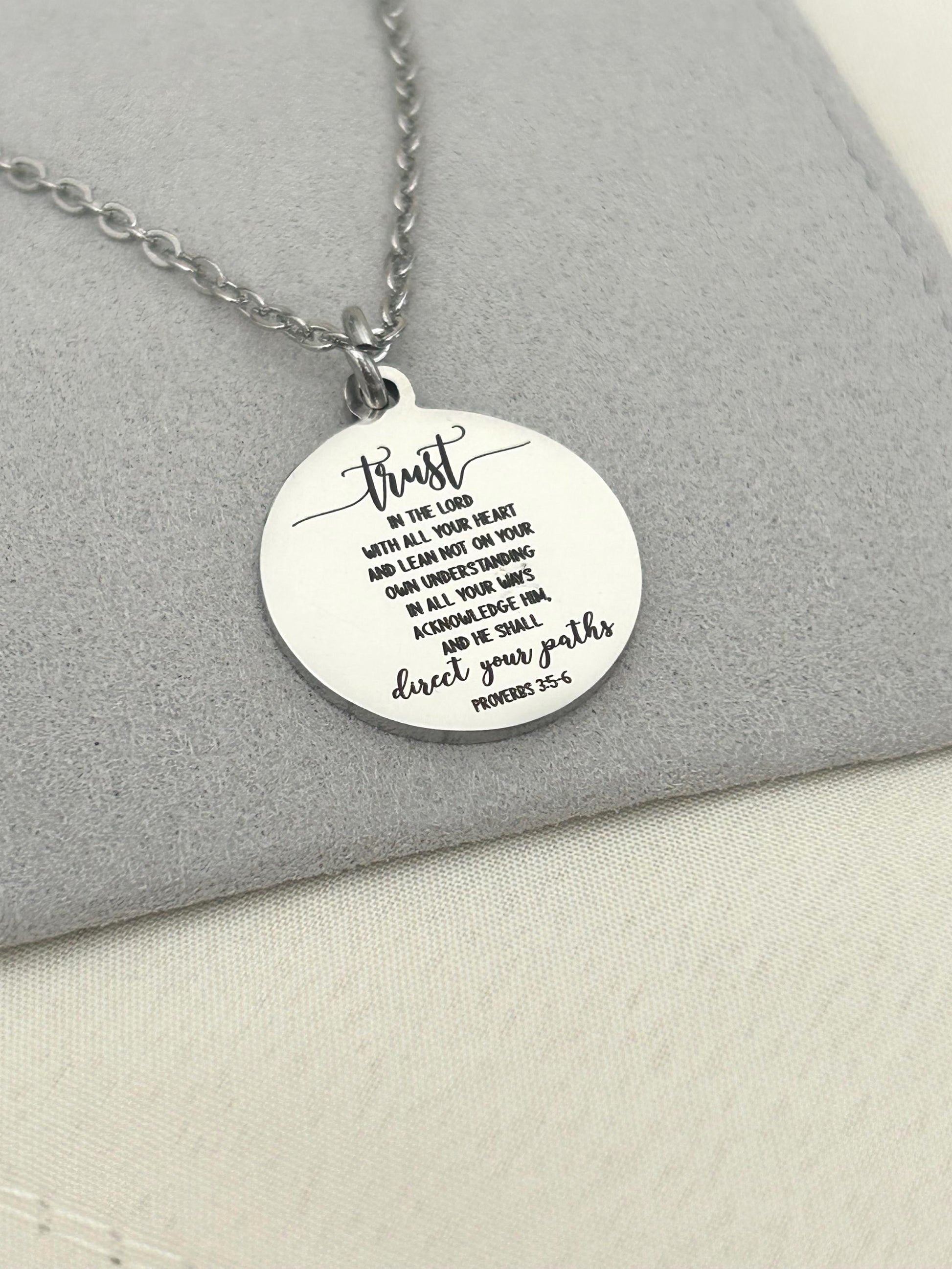 Trust in the Lord Necklace Proverbs 3:5 | Christian Scripture Necklace | Faith Jewelry Gift for Her