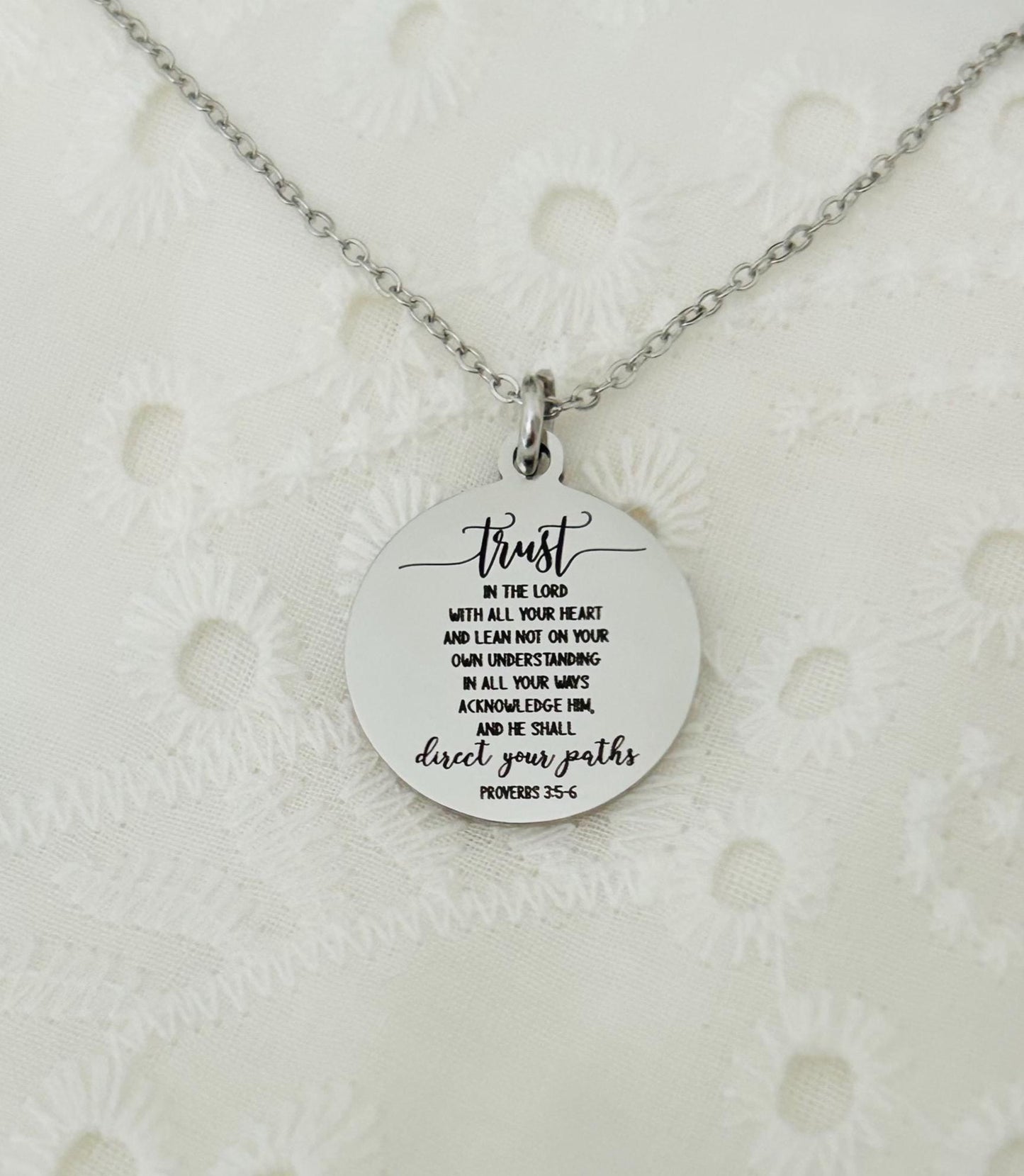 Trust in the Lord Necklace Proverbs 3:5 | Christian Scripture Necklace | Faith Jewelry Gift for Her