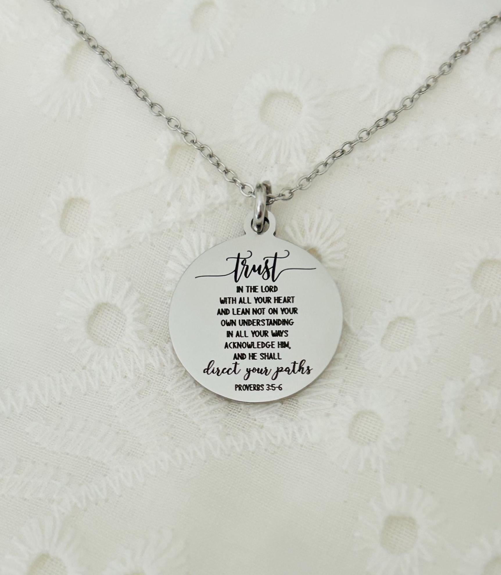 Trust in the Lord Necklace Proverbs 3:5 | Christian Scripture Necklace | Faith Jewelry Gift for Her
