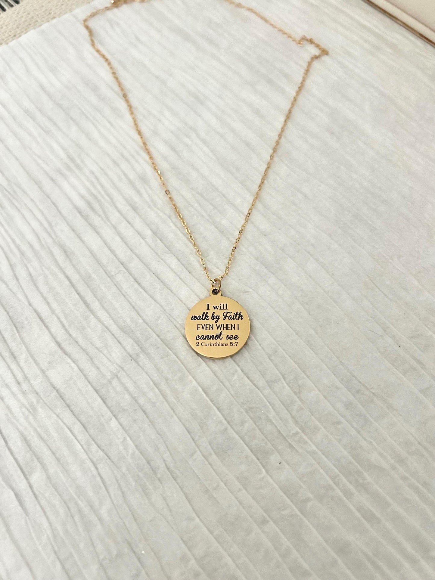 I will walk by Faith Bible Verse Necklace 2 Corinthians 5:7 Christian Scripture Jewelry