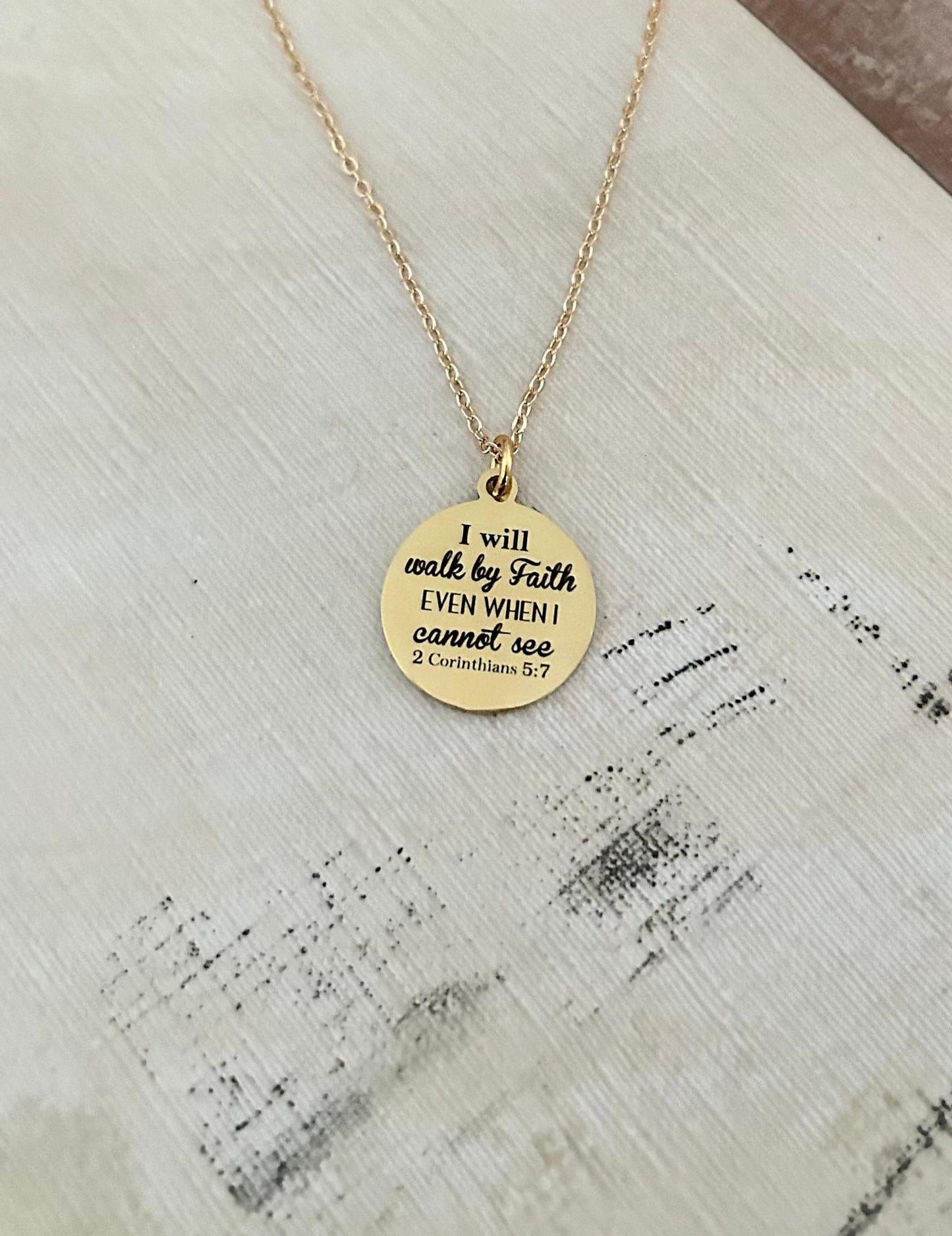 I will walk by Faith Bible Verse Necklace 2 Corinthians 5:7 Christian Scripture Jewelry