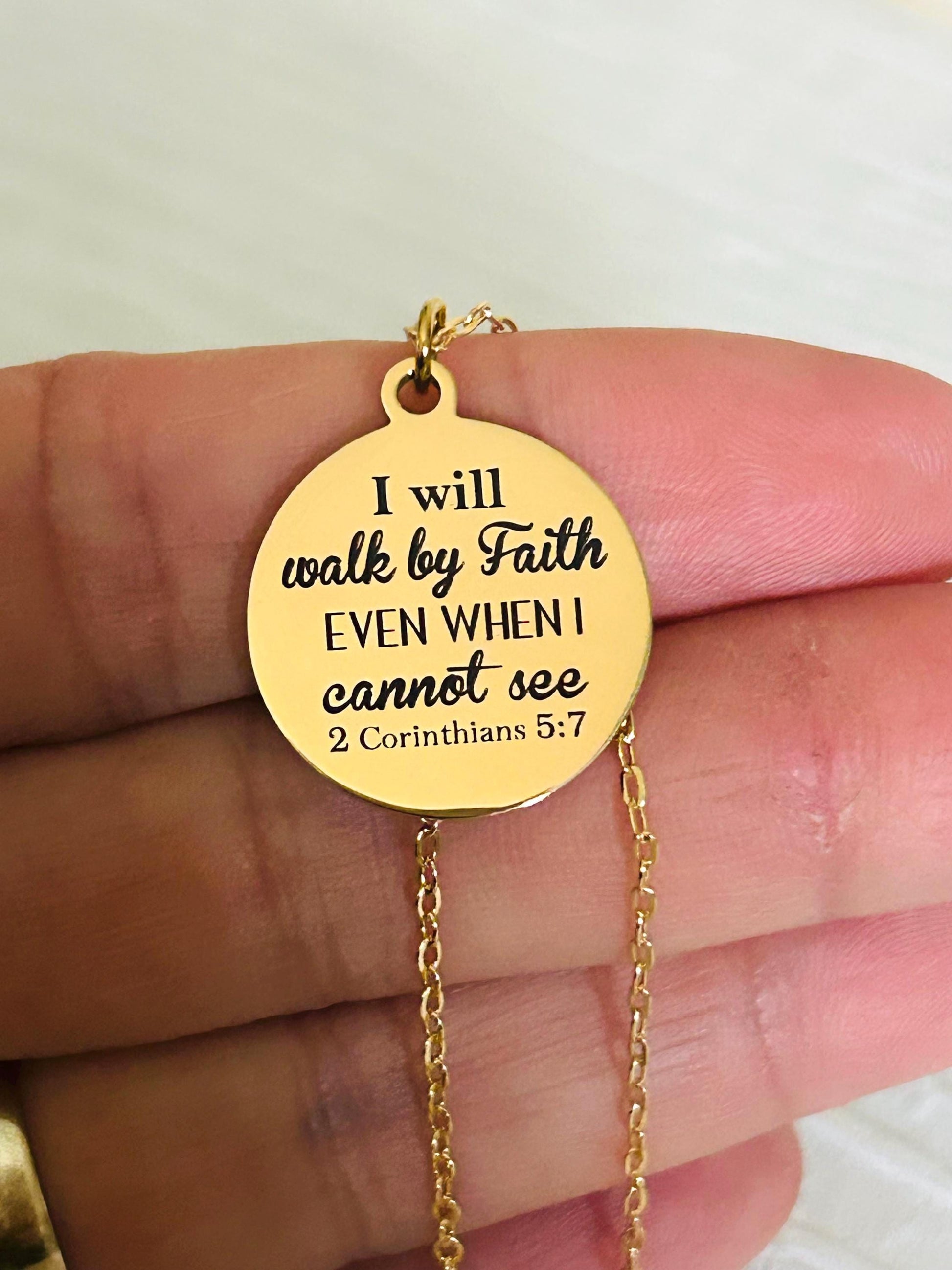 I will walk by Faith Bible Verse Necklace 2 Corinthians 5:7 Christian Scripture Jewelry
