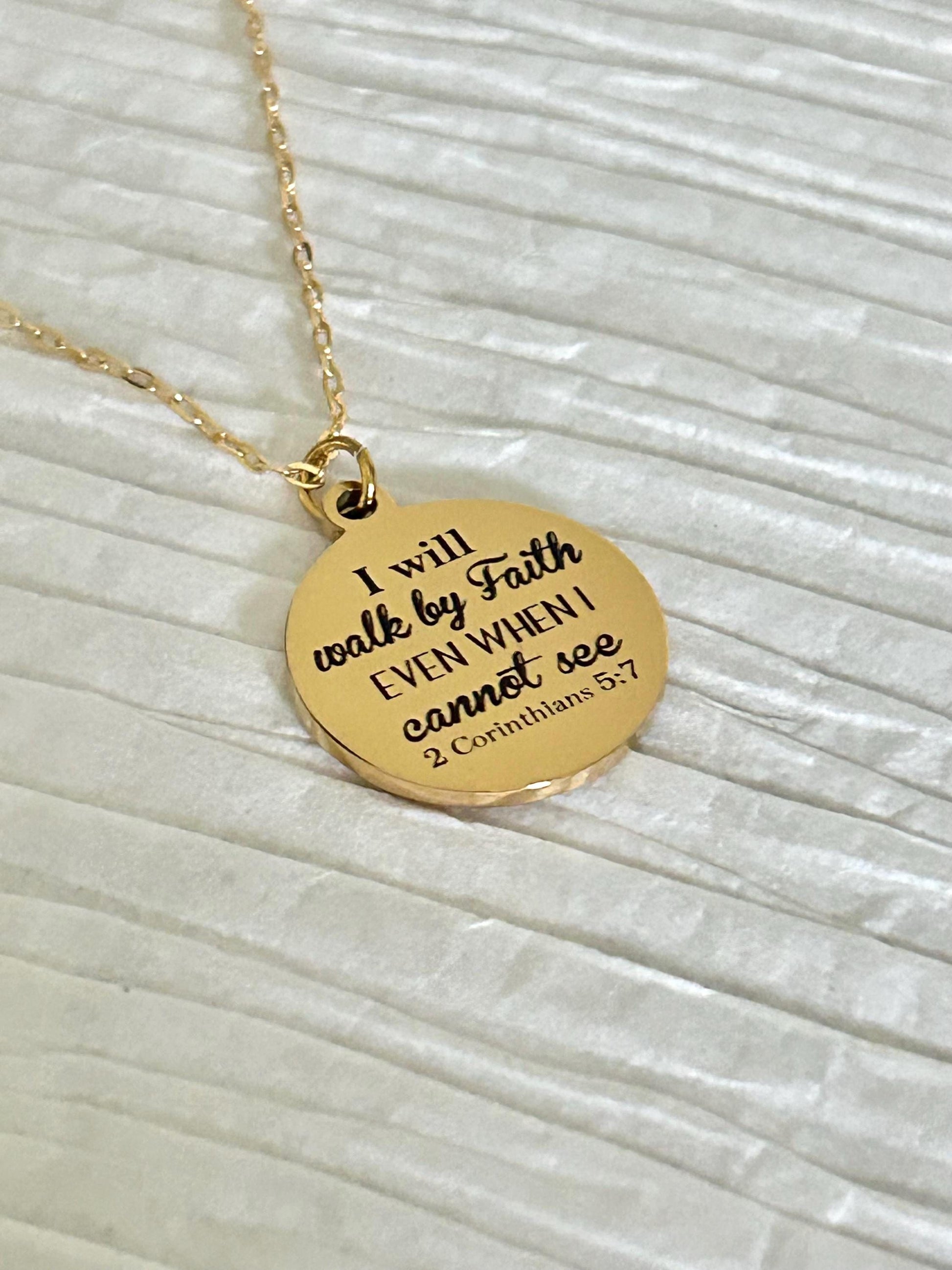 I will walk by Faith Bible Verse Necklace 2 Corinthians 5:7 Christian Scripture Jewelry
