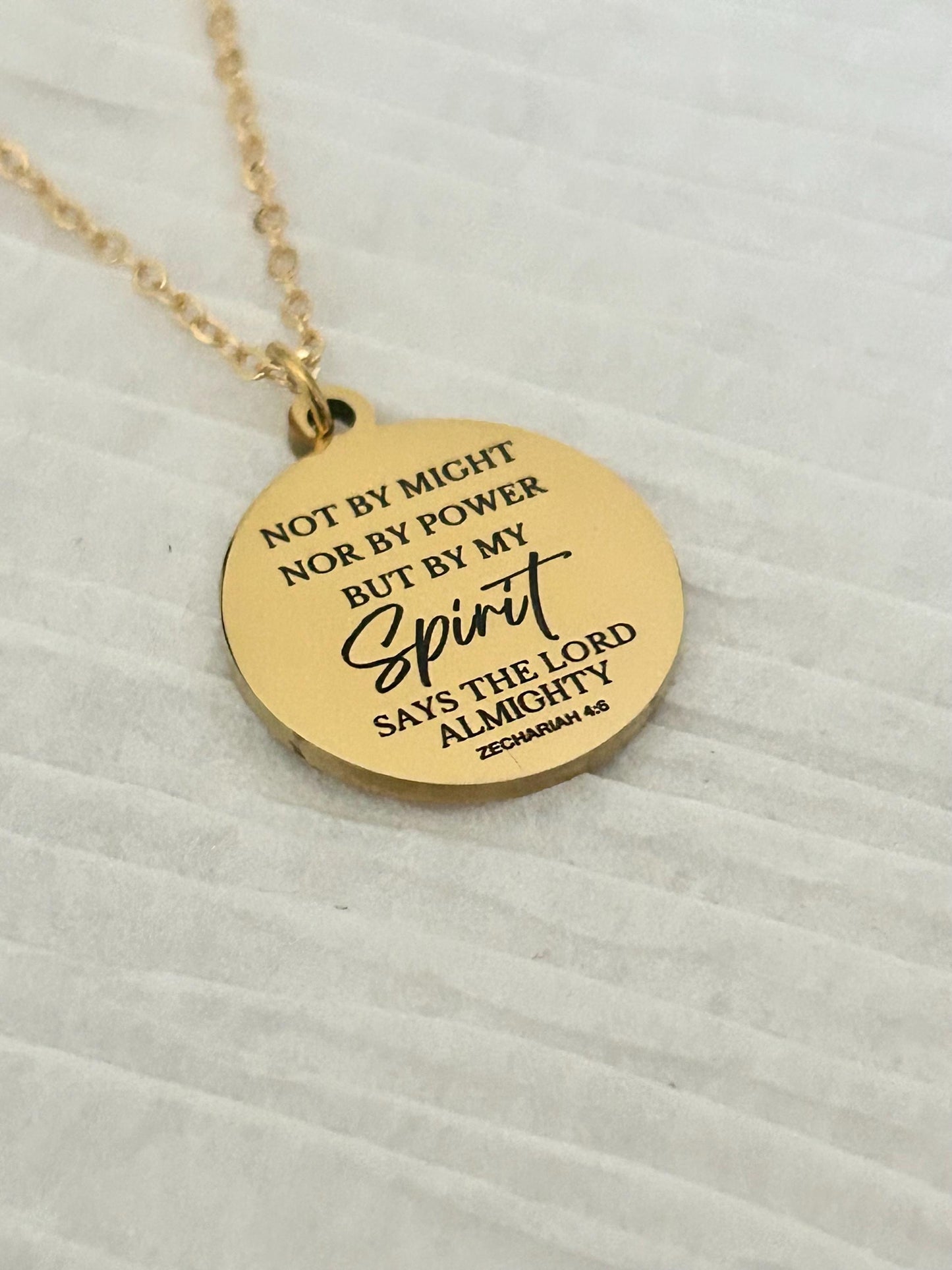 Not By Might Nor By Power But By My Spirit Says The Lord, Zechariah 4:6 Christian Gifts, Bible Gifts, Scripture Necklace Religious Jewelry