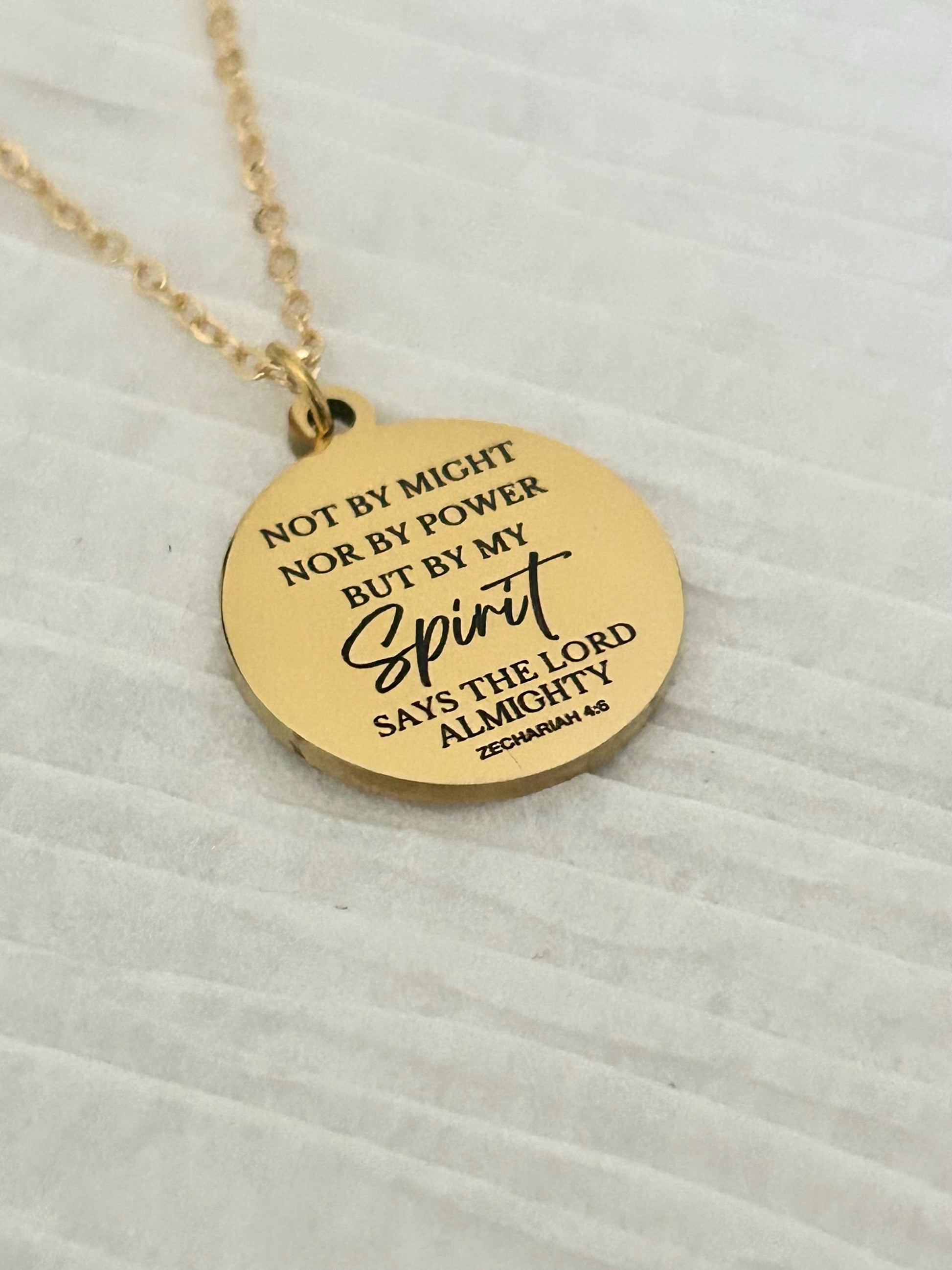 Not By Might Nor By Power But By My Spirit Says The Lord, Zechariah 4:6 Christian Gifts, Bible Gifts, Scripture Necklace Religious Jewelry