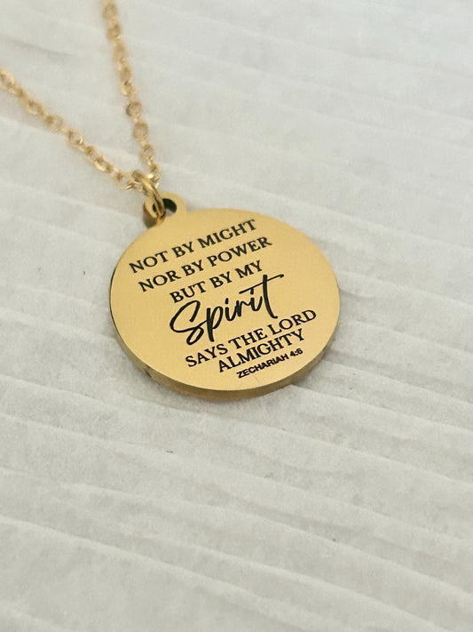 Not By Might Nor By Power But By My Spirit Says The Lord, Zechariah 4:6 Christian Gifts, Bible Gifts, Scripture Necklace Religious Jewelry