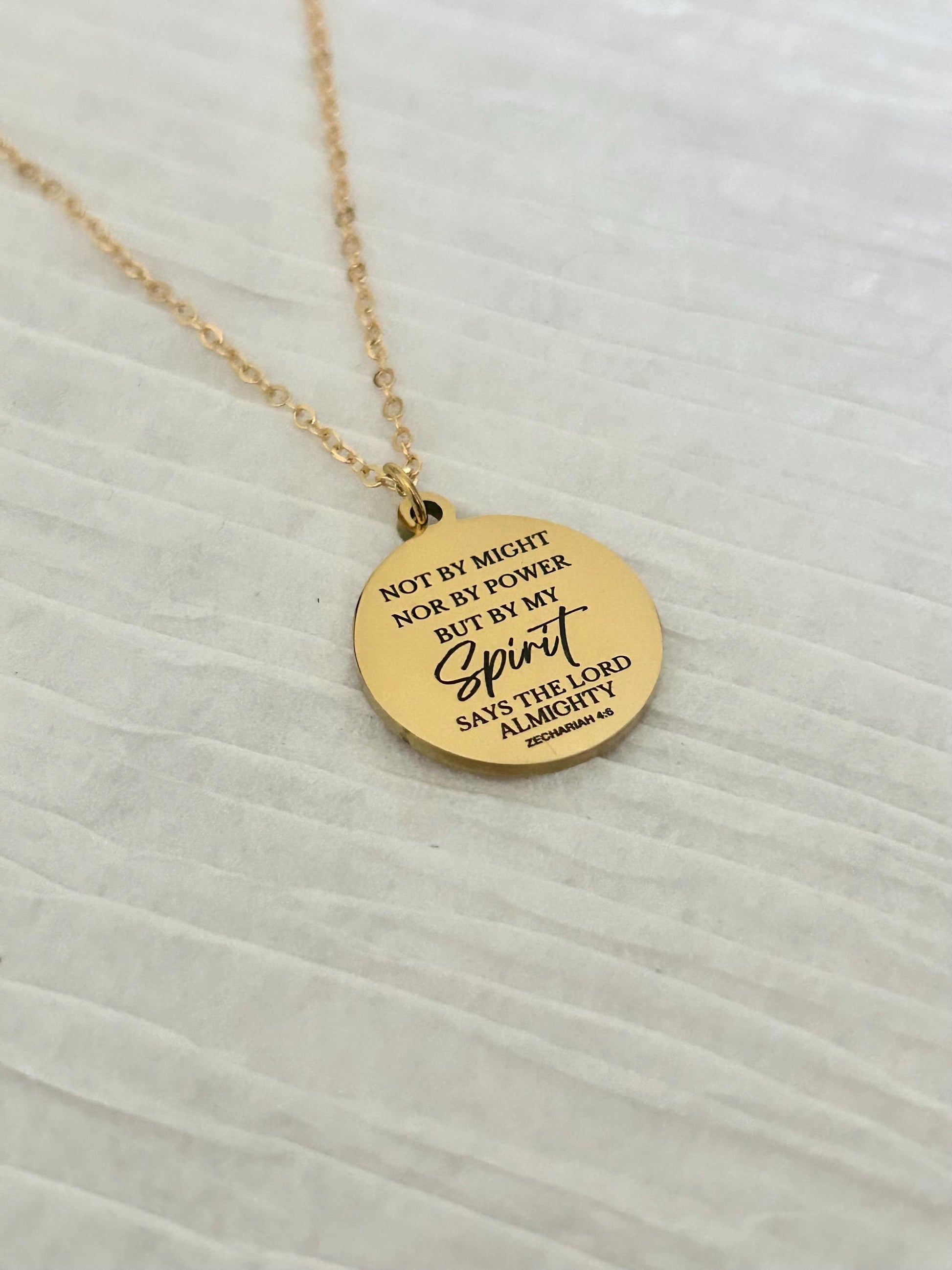 Not By Might Nor By Power But By My Spirit Says The Lord, Zechariah 4:6 Christian Gifts, Bible Gifts, Scripture Necklace Religious Jewelry