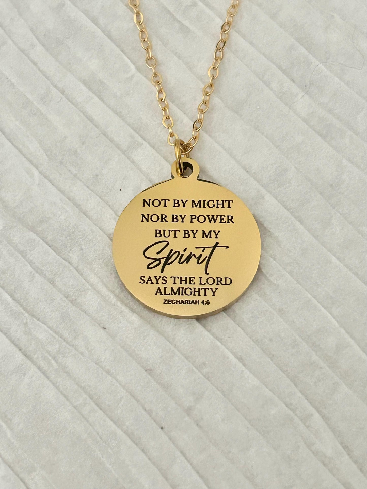 Not By Might Nor By Power But By My Spirit Says The Lord, Zechariah 4:6 Christian Gifts, Bible Gifts, Scripture Necklace Religious Jewelry