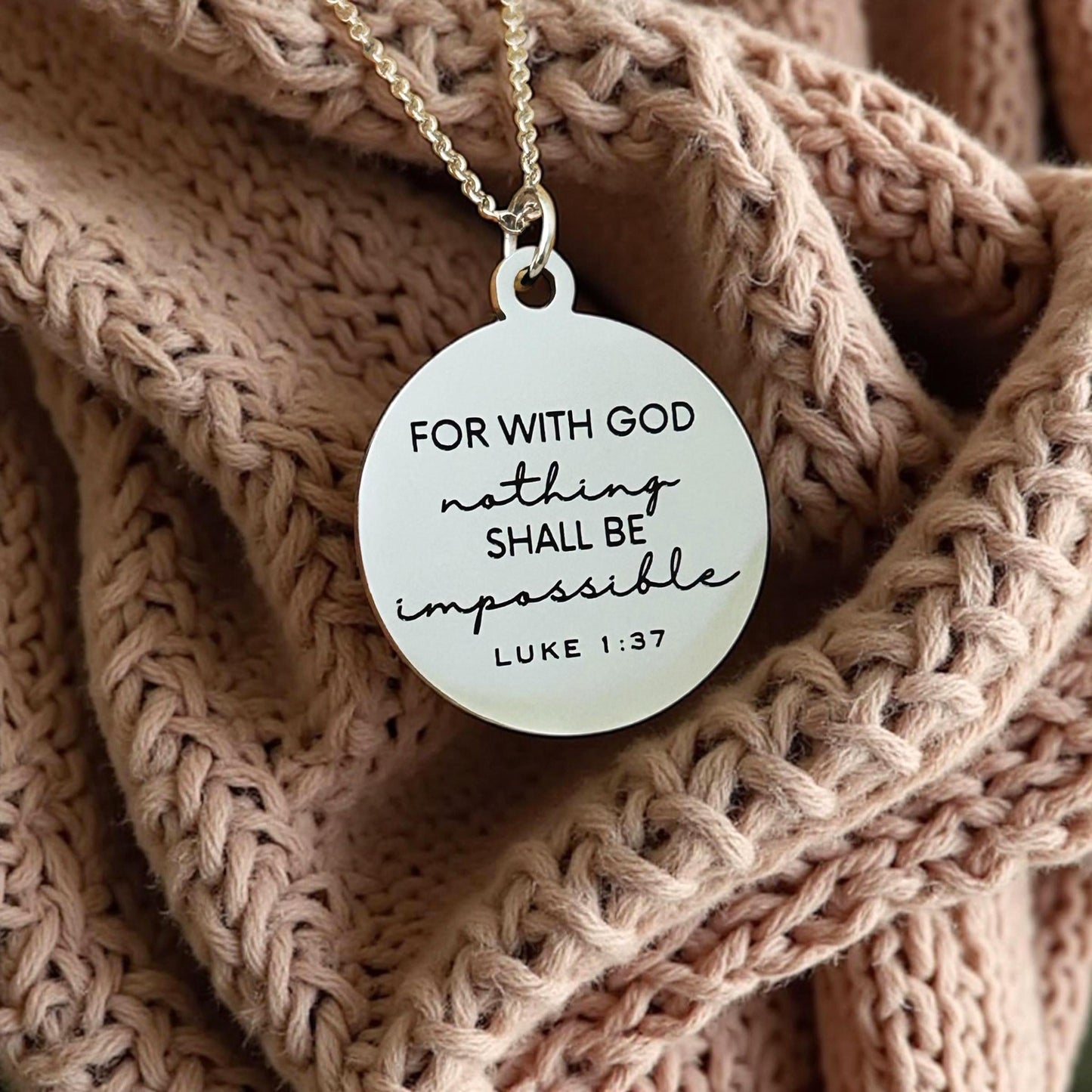 Luke 1:37 Necklace – “For With God Nothing Shall Be Impossible” Bible Verse Pendant | Christian Faith Jewelry Gift